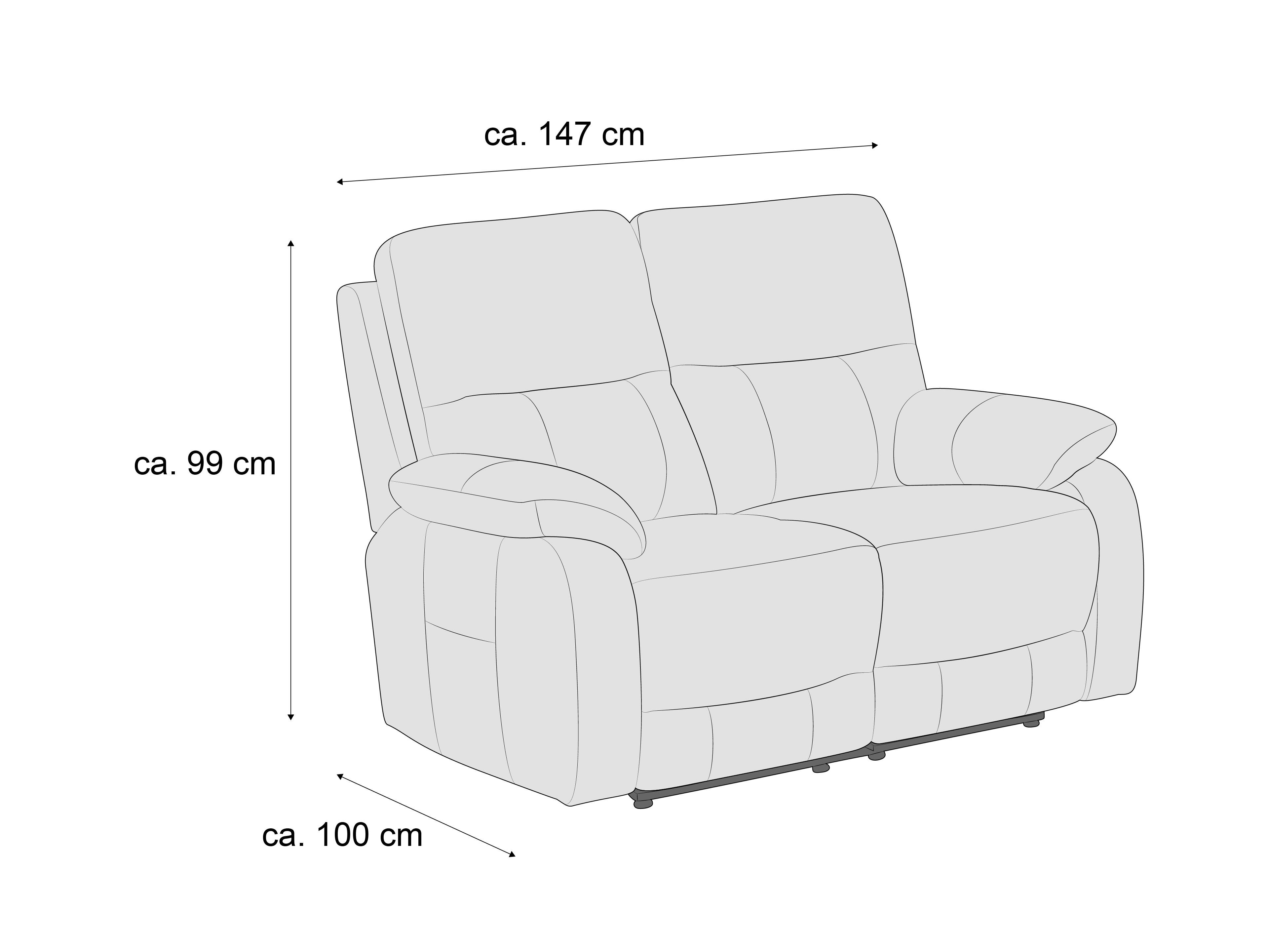 2-Sitzer Sofa mit gepolsterter Rückenlehne, breiten Armlehnen und sichtbaren Nähten, Frontansicht
