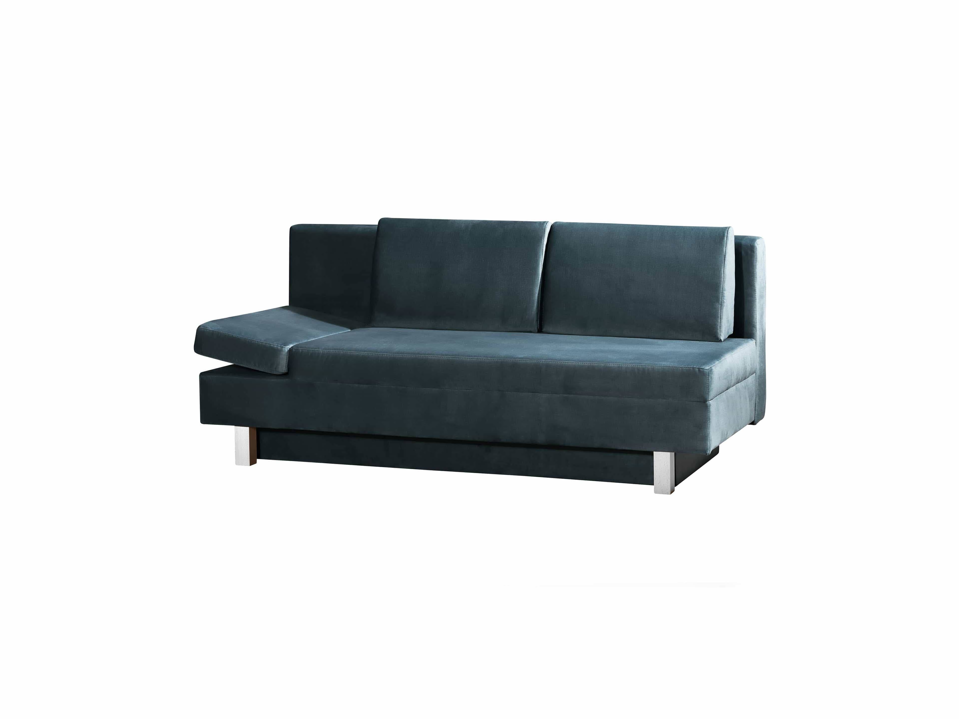 3-Sitzer Sofa Kabs mit blauem Stoffbezug, rechter Armlehne und silberfarbenen Füßen