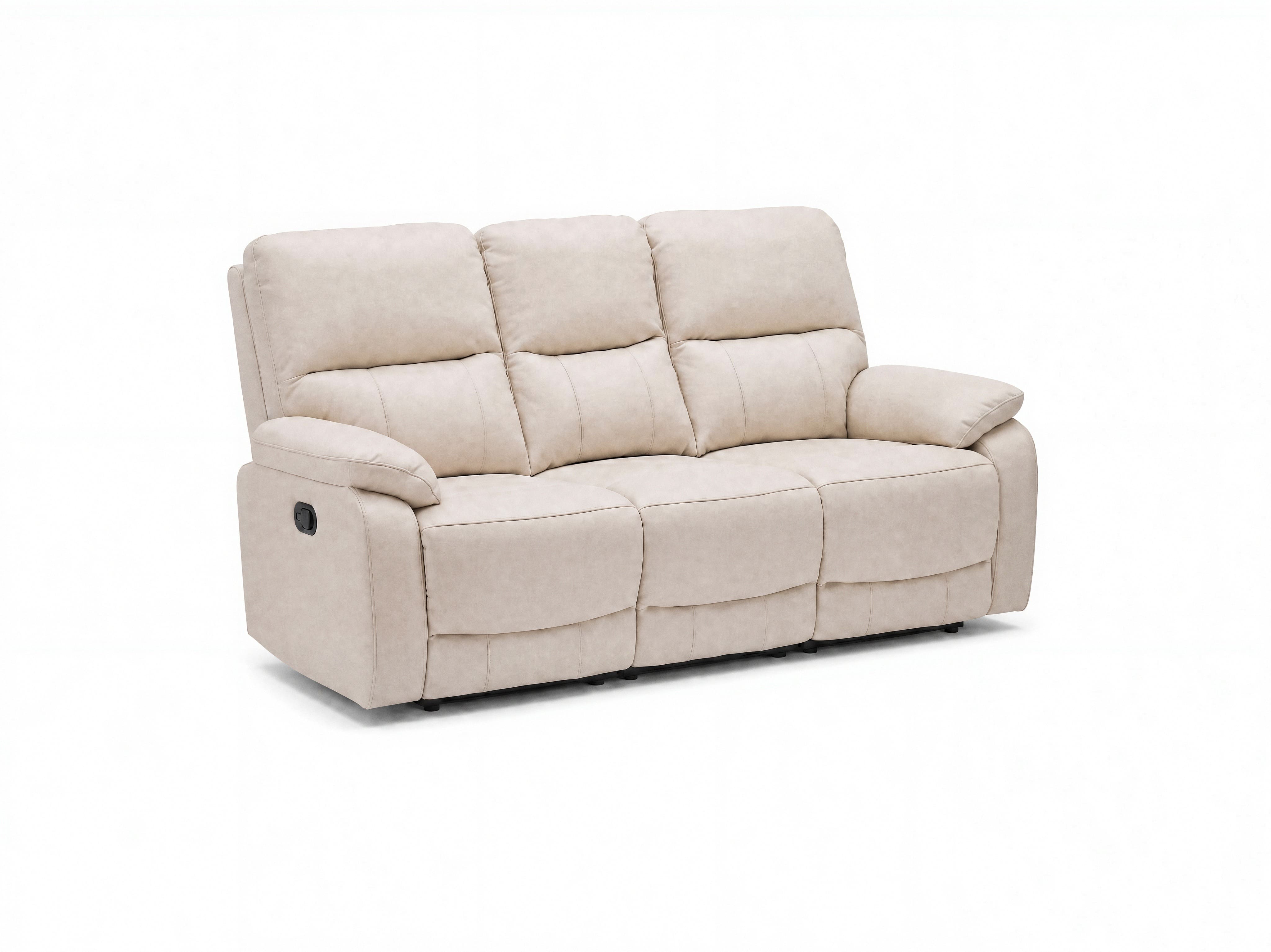 3-Sitzer Sofa Modellname mit beigefarbenem Stoffbezug, gepolsterten Armlehnen und hoher Rückenlehne