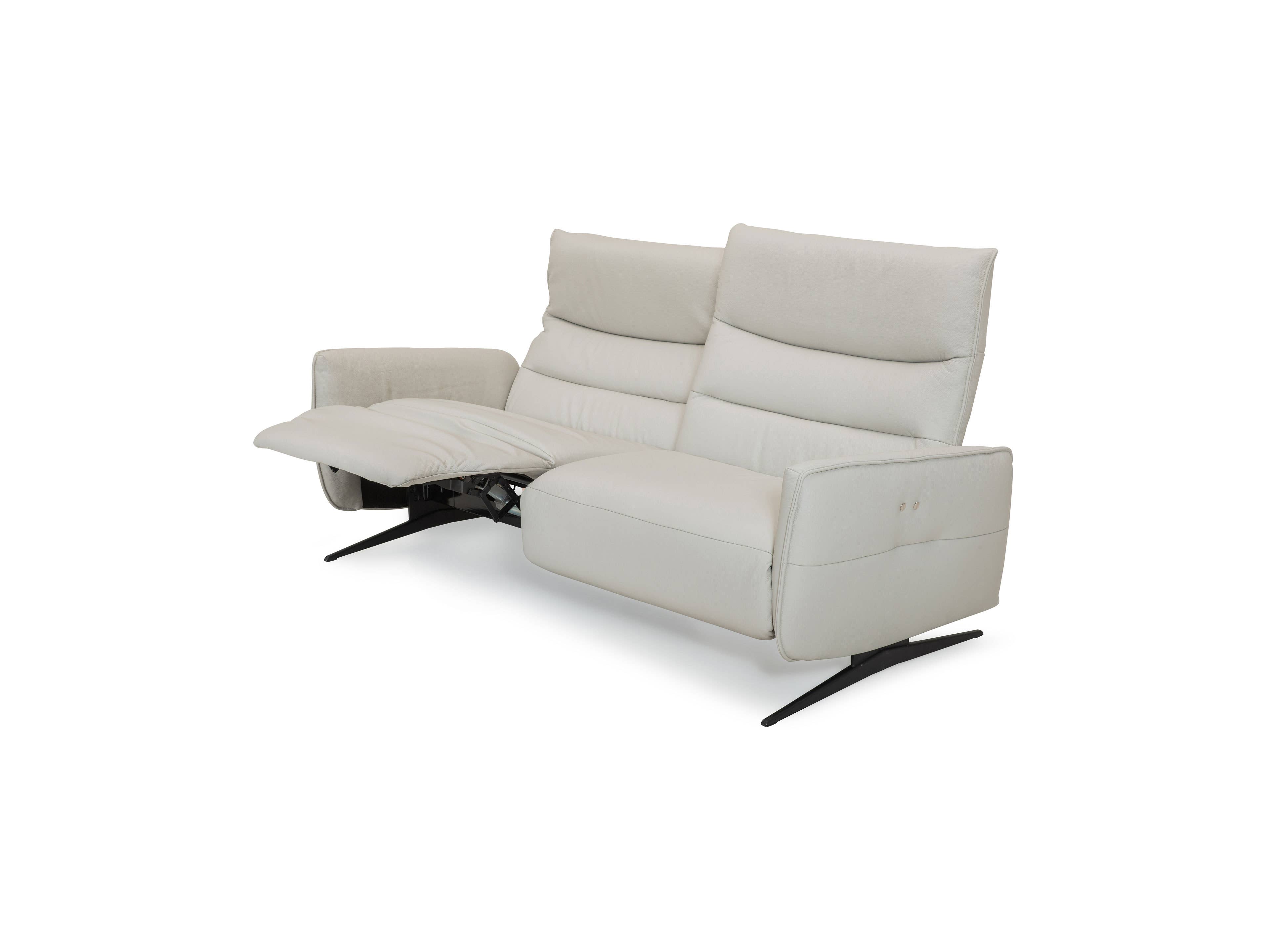 3-Sitzer Sofa Livorno aus cremefarbenem Leder mit Relaxfunktion, gepolsterte Rückenlehne, Metallfüße