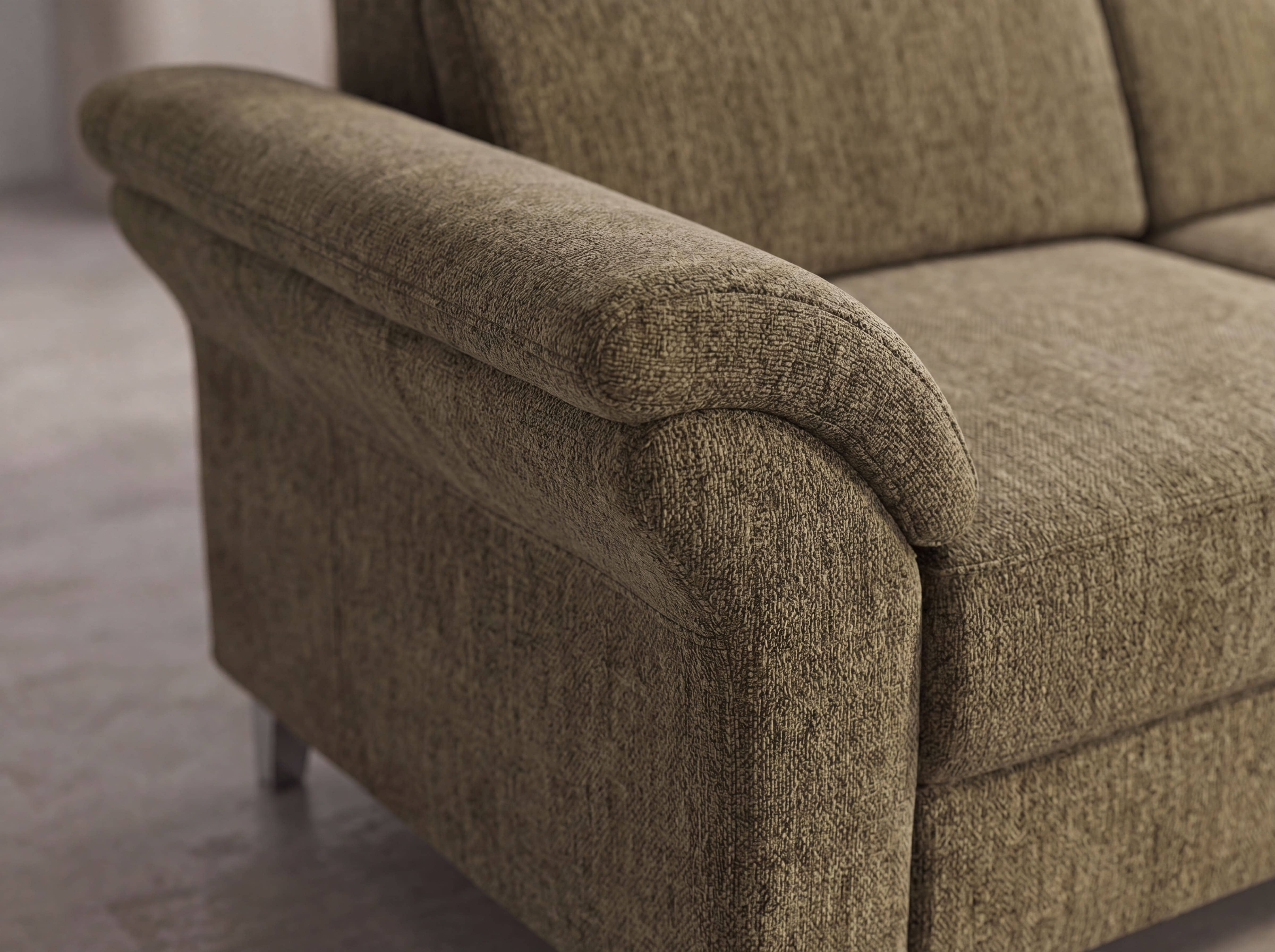 Ecksofa Kabs Polsterwelt mit strukturiertem, olivgrünem Stoffbezug und breiter, gepolsterter Armlehne