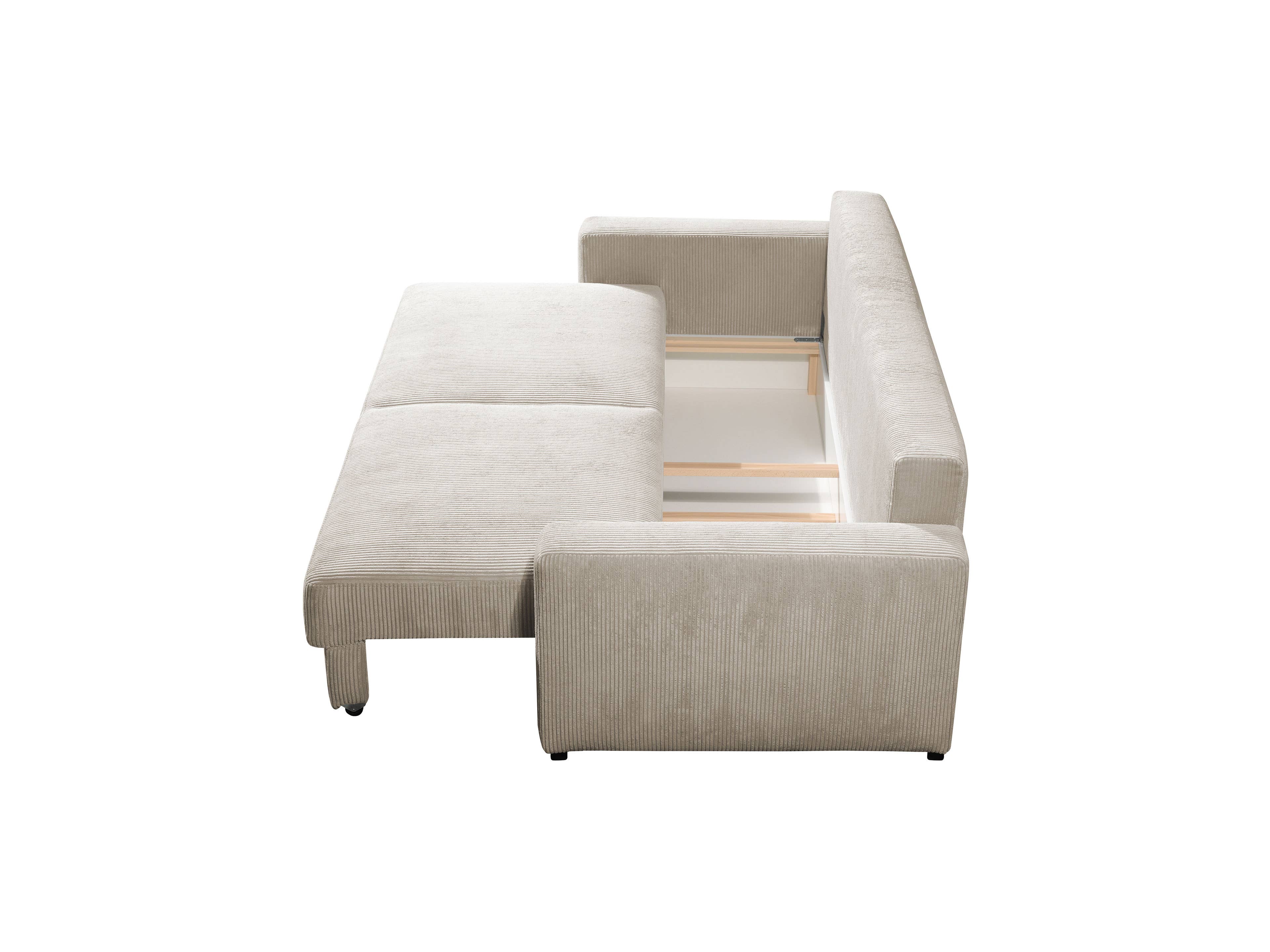 Ecksofa Kabs Polsterwelt aus beigem Stoff mit Armlehnen und sichtbarer Schlaffunktion