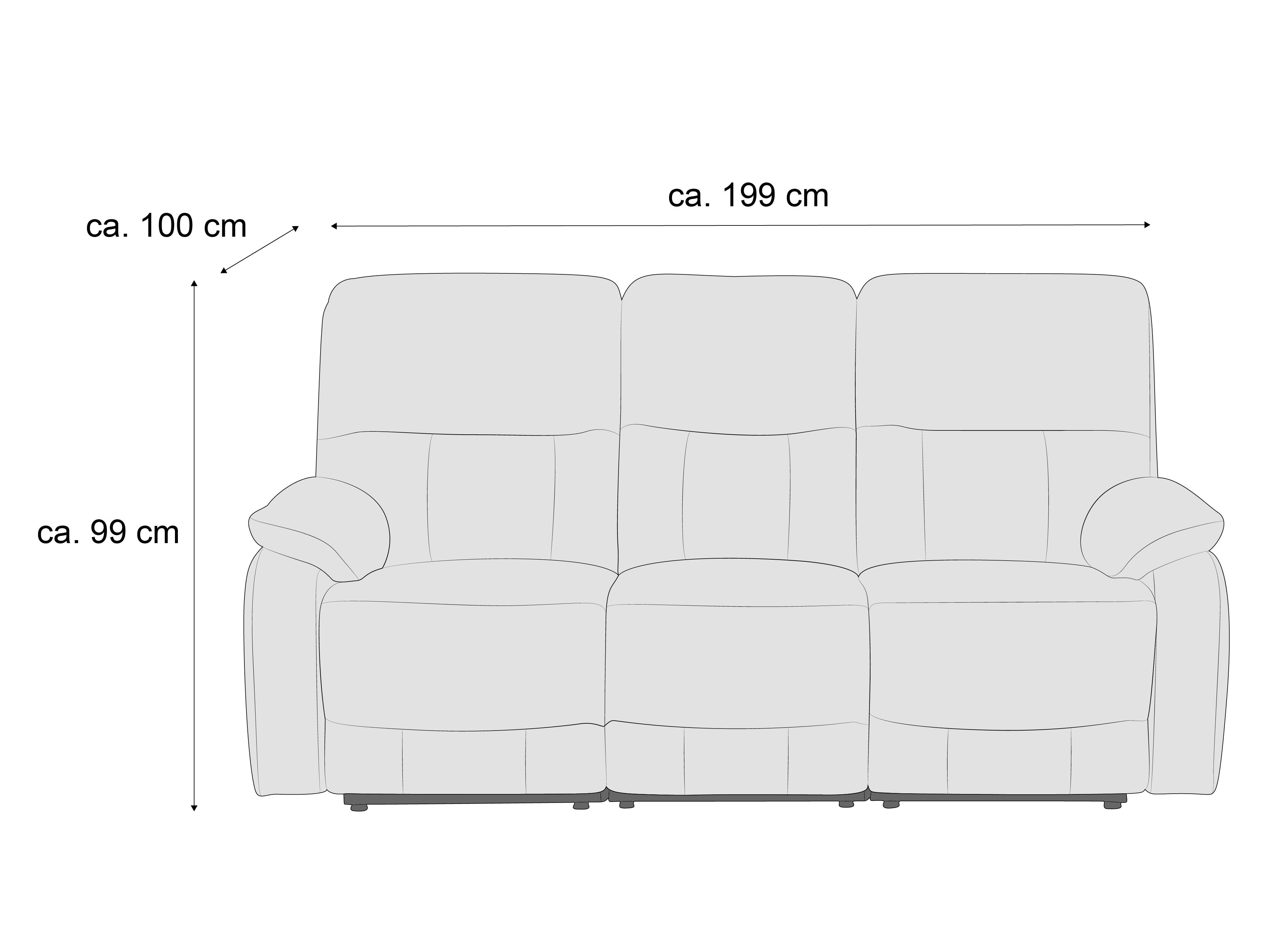3-Sitzer Sofa mit gepolsterten Armlehnen, hohen Rückenlehnen und sichtbaren Ziernähten, Frontansicht