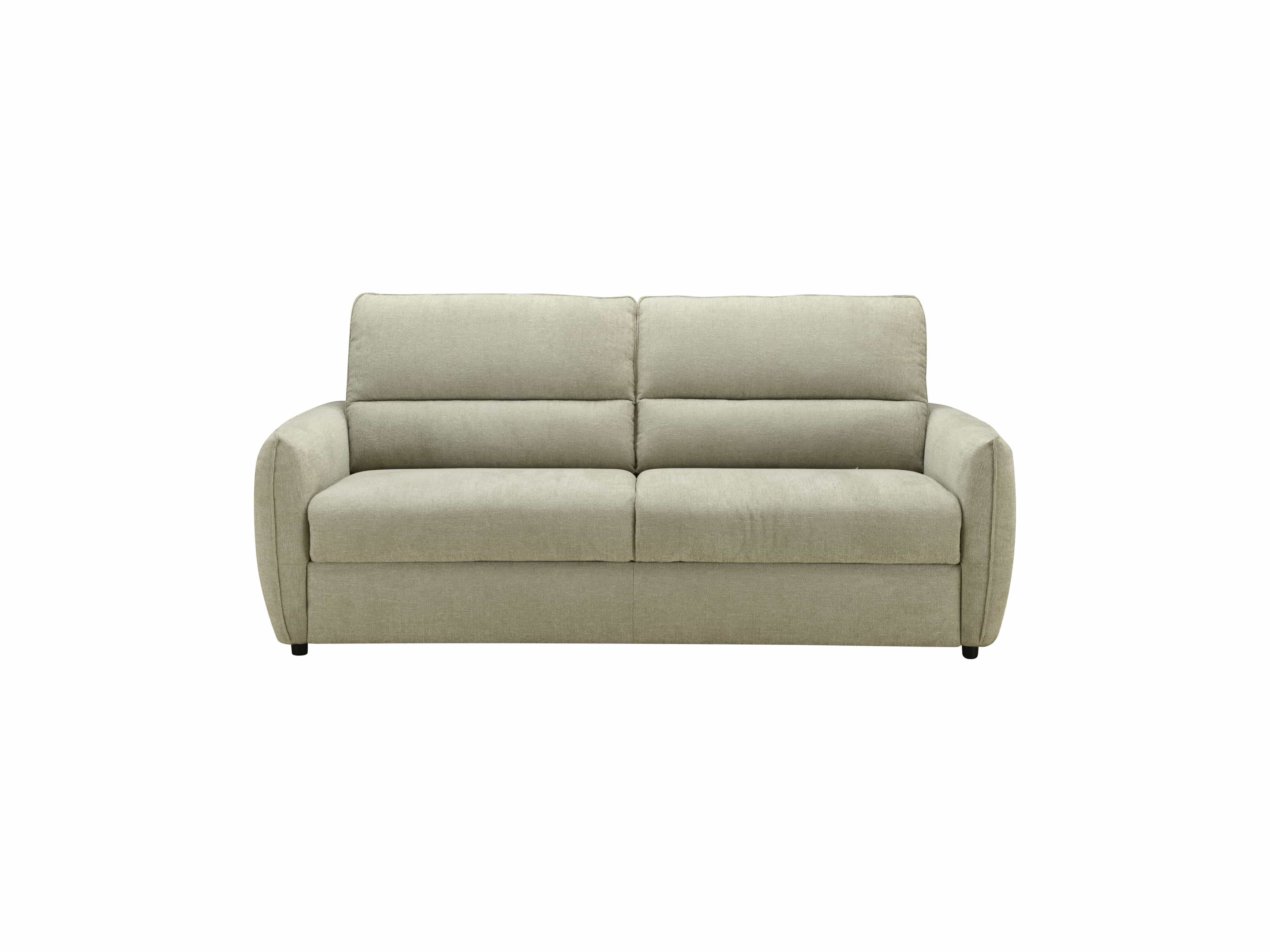 2-Sitzer-Sofa – beigefarbener Bezug mit gerundeten Armlehnen und waagerecht abgesteppten Rückenkissen