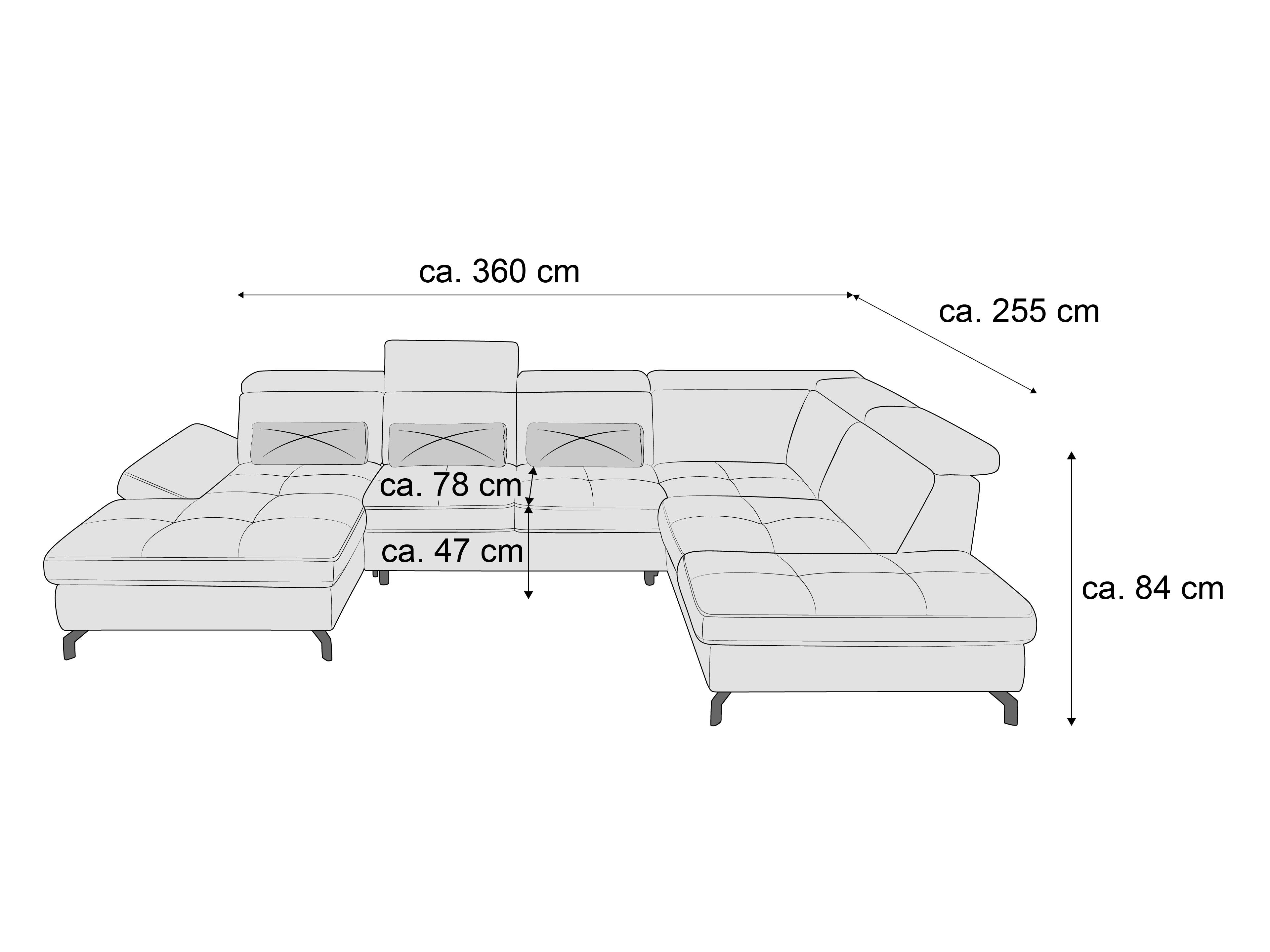 Ecksofa Kabs Polsterwelt mit Stoffbezug, hell, L-Form, verstellbare Kopfstützen, sichtbare Metallfüße