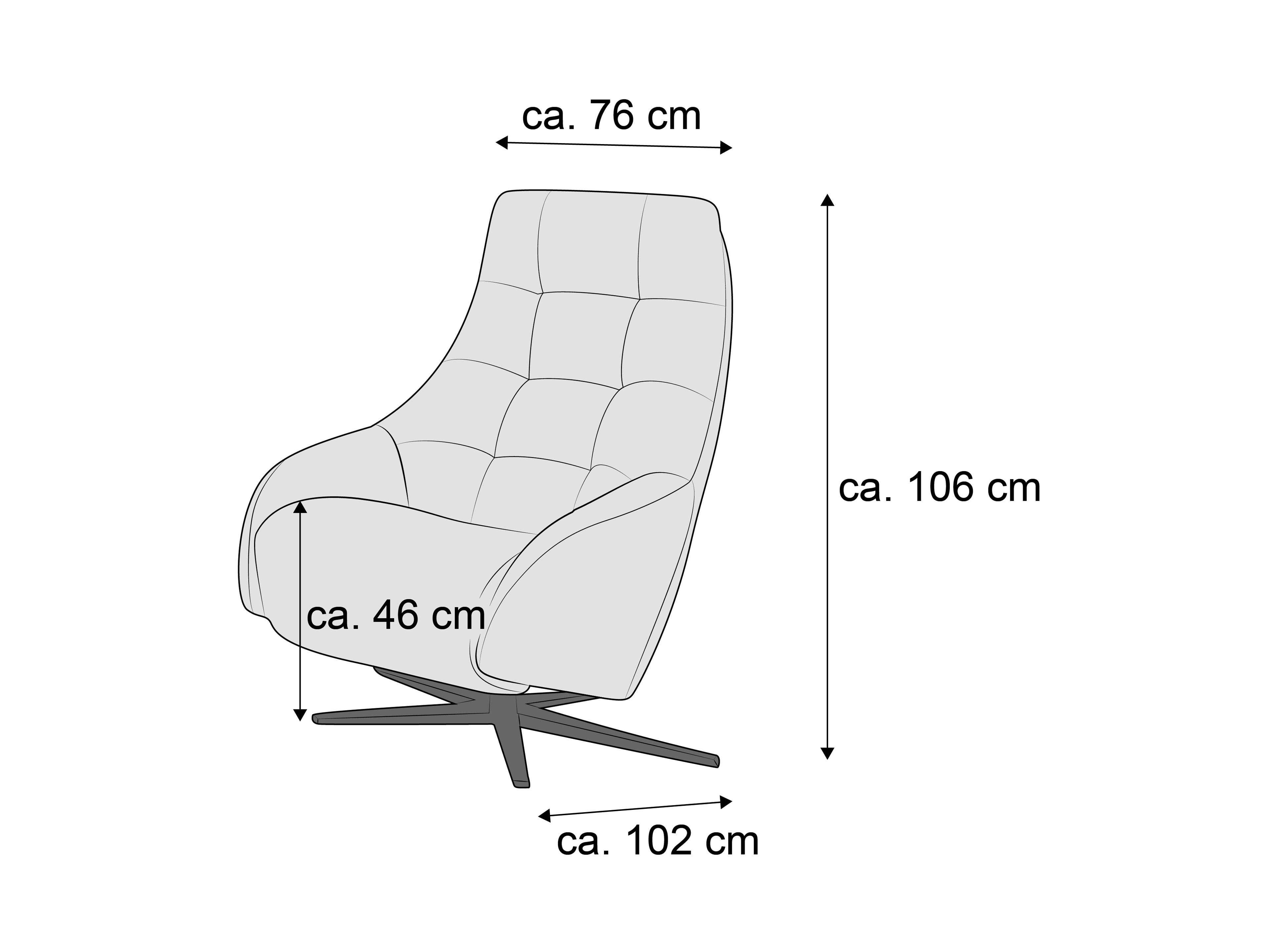 Sessel mit hoher, gepolsterter Rückenlehne, Armlehnen, markanter Steppung und drehbarem Fuß.