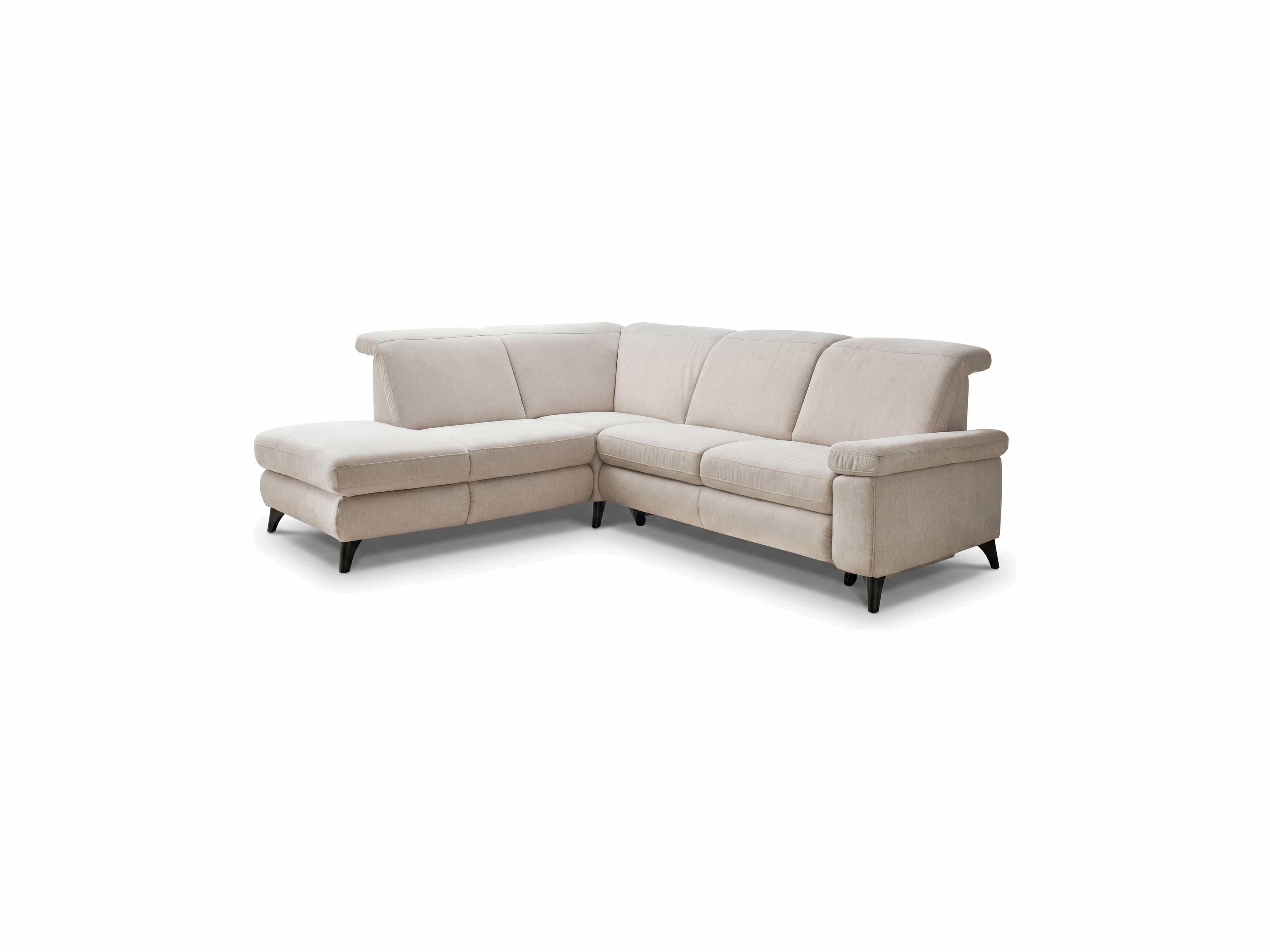 Ecksofa Parula B – beigefarbener Bezug, L-Form, gepolsterte Armlehnen, schwarze Füße