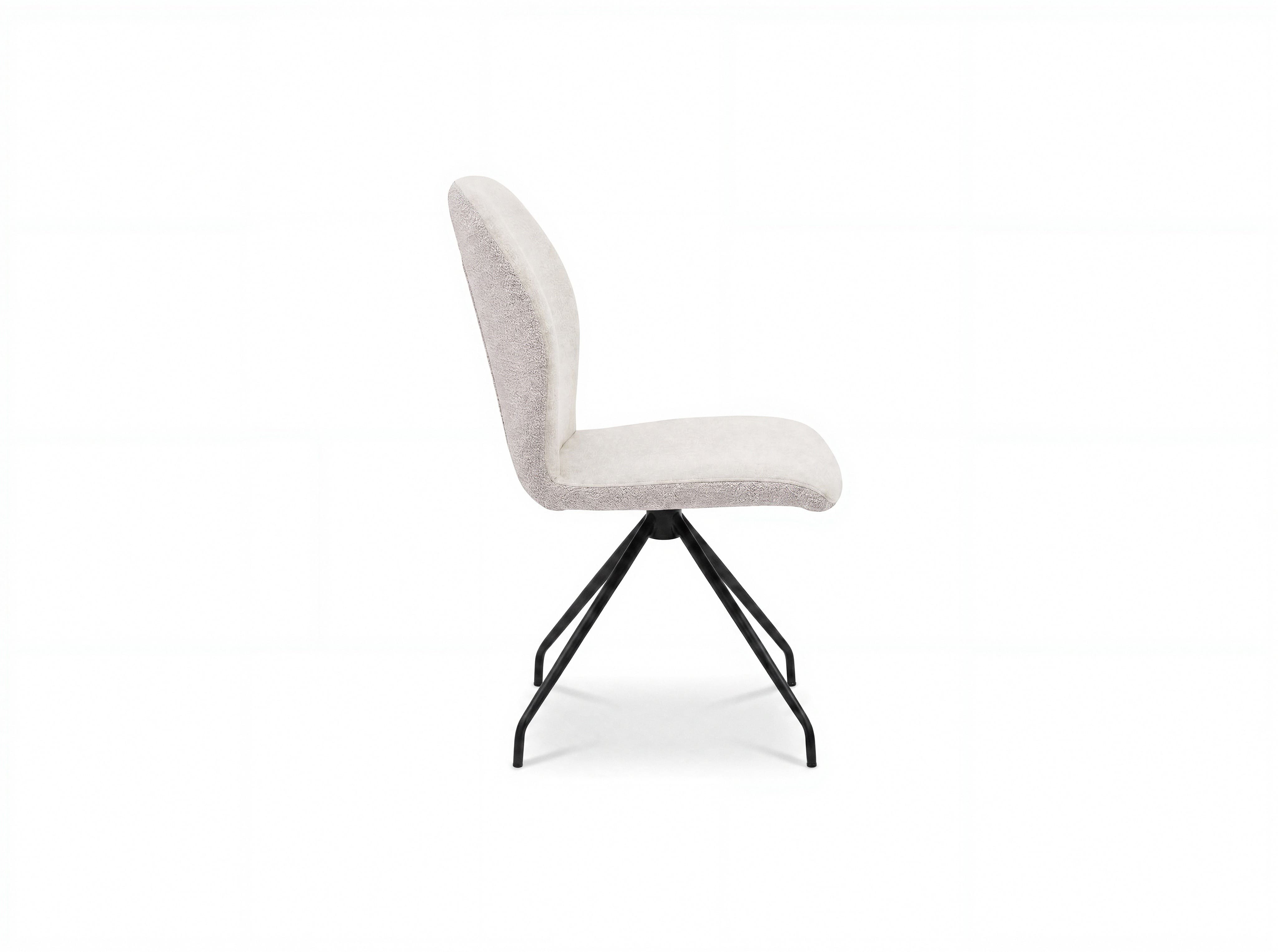 Esszimmerstuhl Kabs mit gepolsterter Sitzfläche in Beige und schwarzem Metallgestell in Seitenansicht
