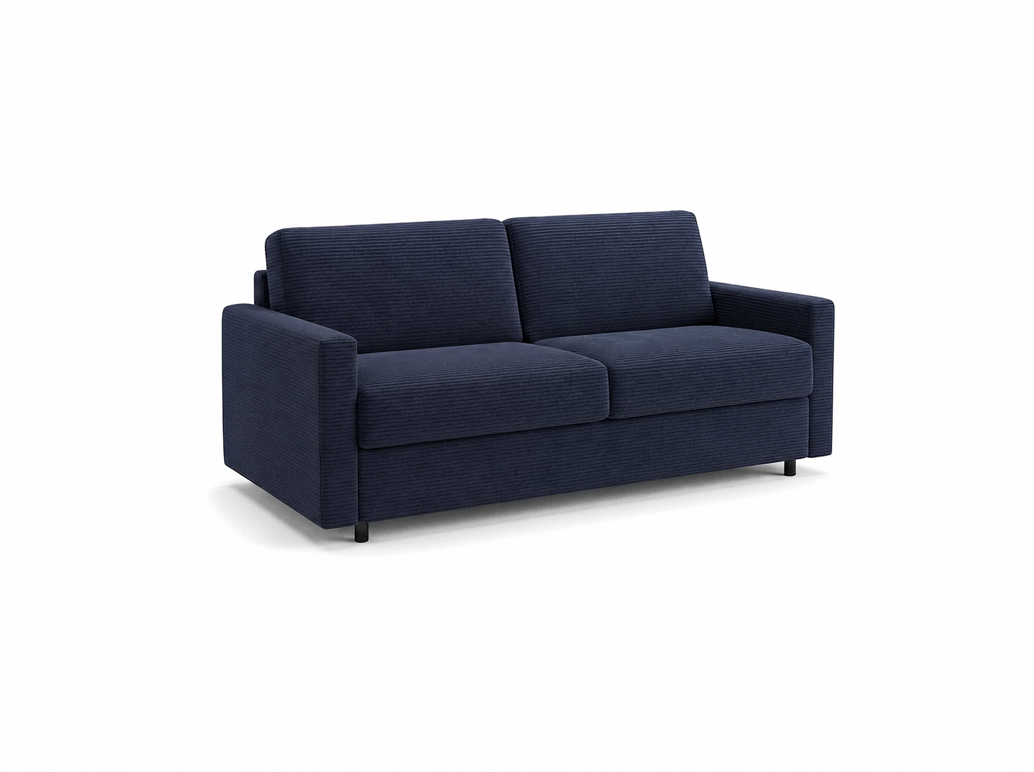 2-Sitzer Sofa Kabs Polsterwelt, dunkelblauer Stoffbezug, gerade Armlehnen, schwarze Füße
