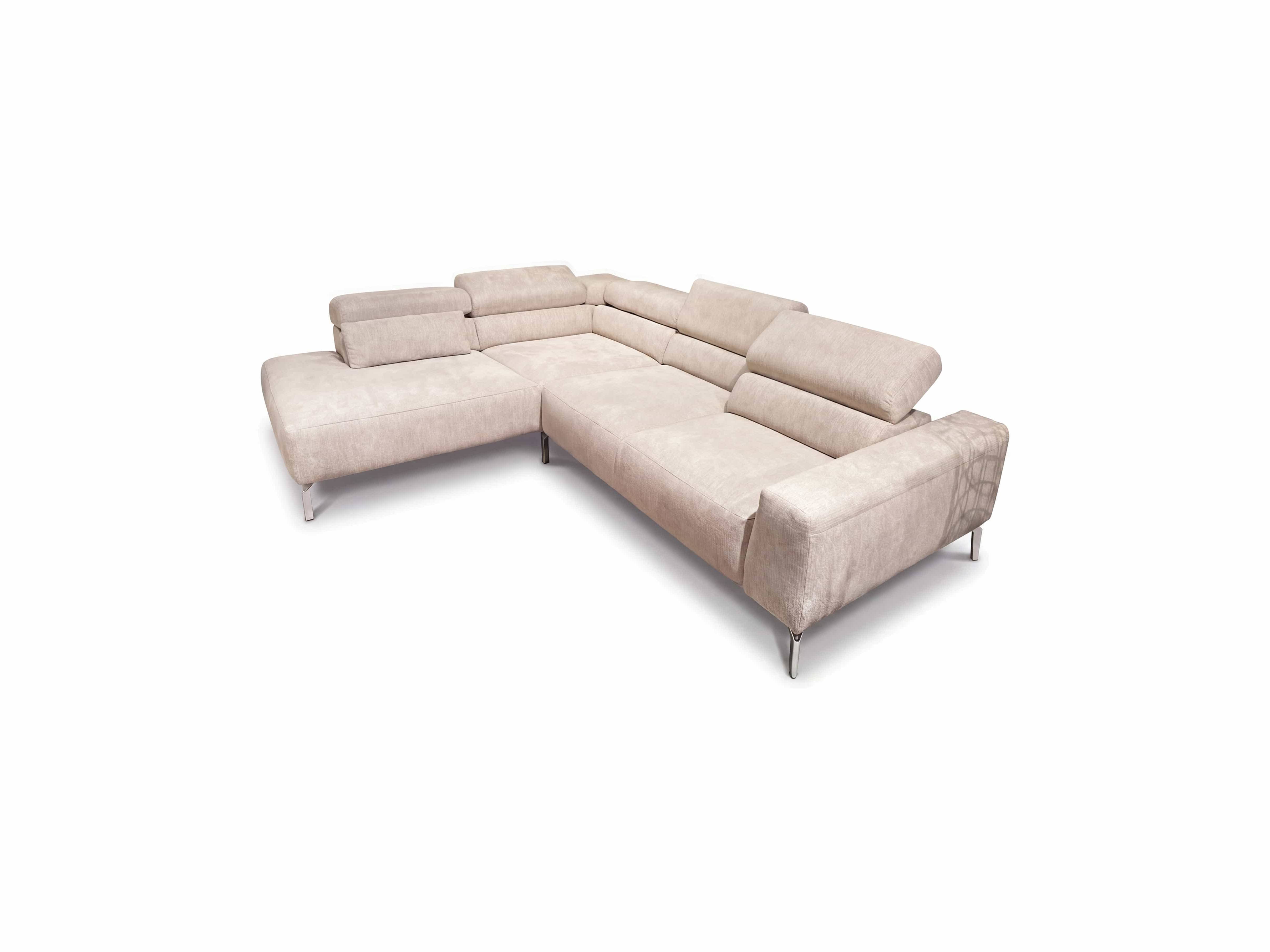 Ecksofa Camilla Move – beiger Bezug in L-Form mit verstellbaren Kopfstützen und Metallfüßen