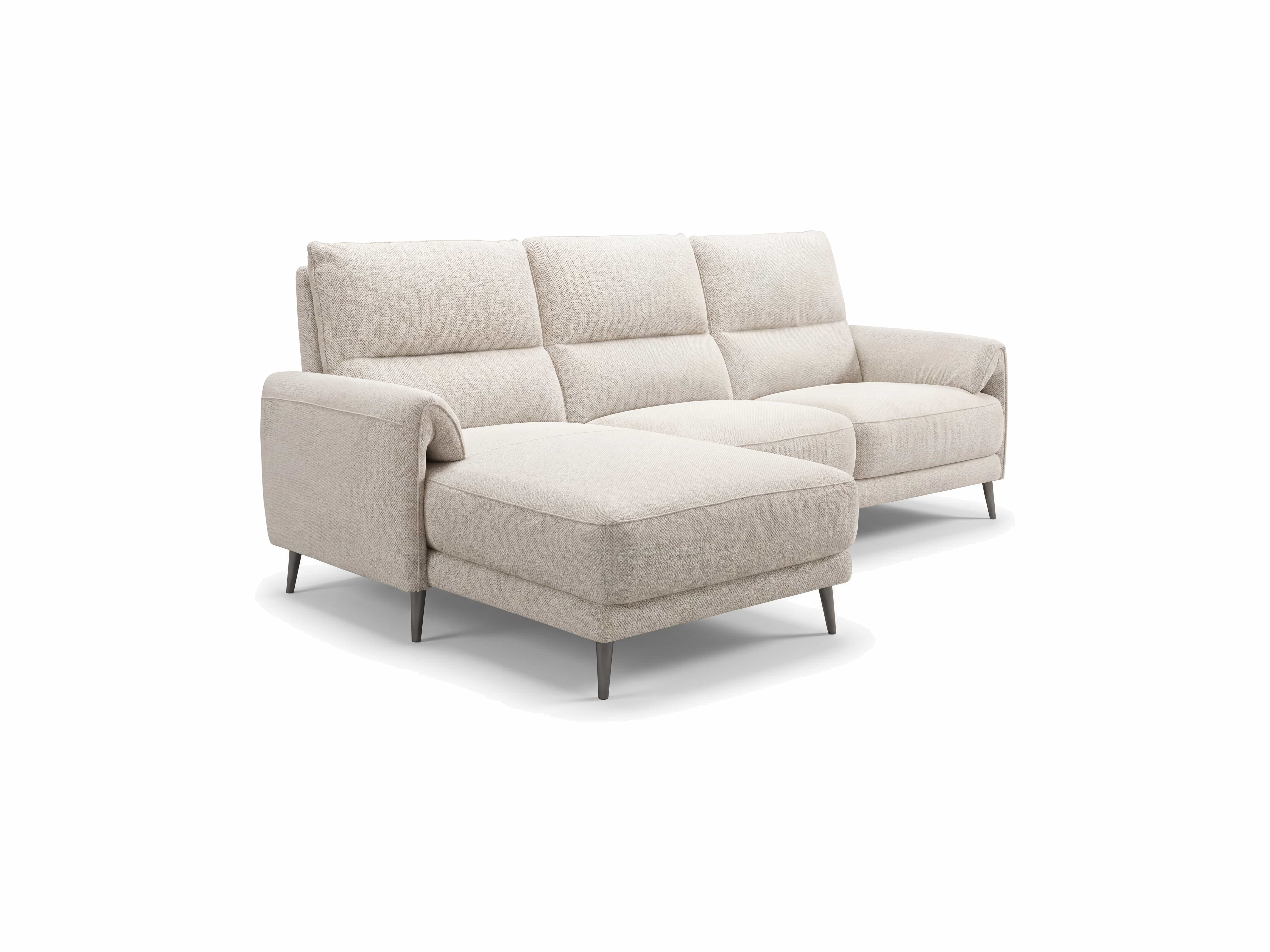 Ecksofa Kabs mit sandfarbenem Stoffbezug, linksseitiger Ottomane, gepolsterte Rückenlehne, Armlehnen