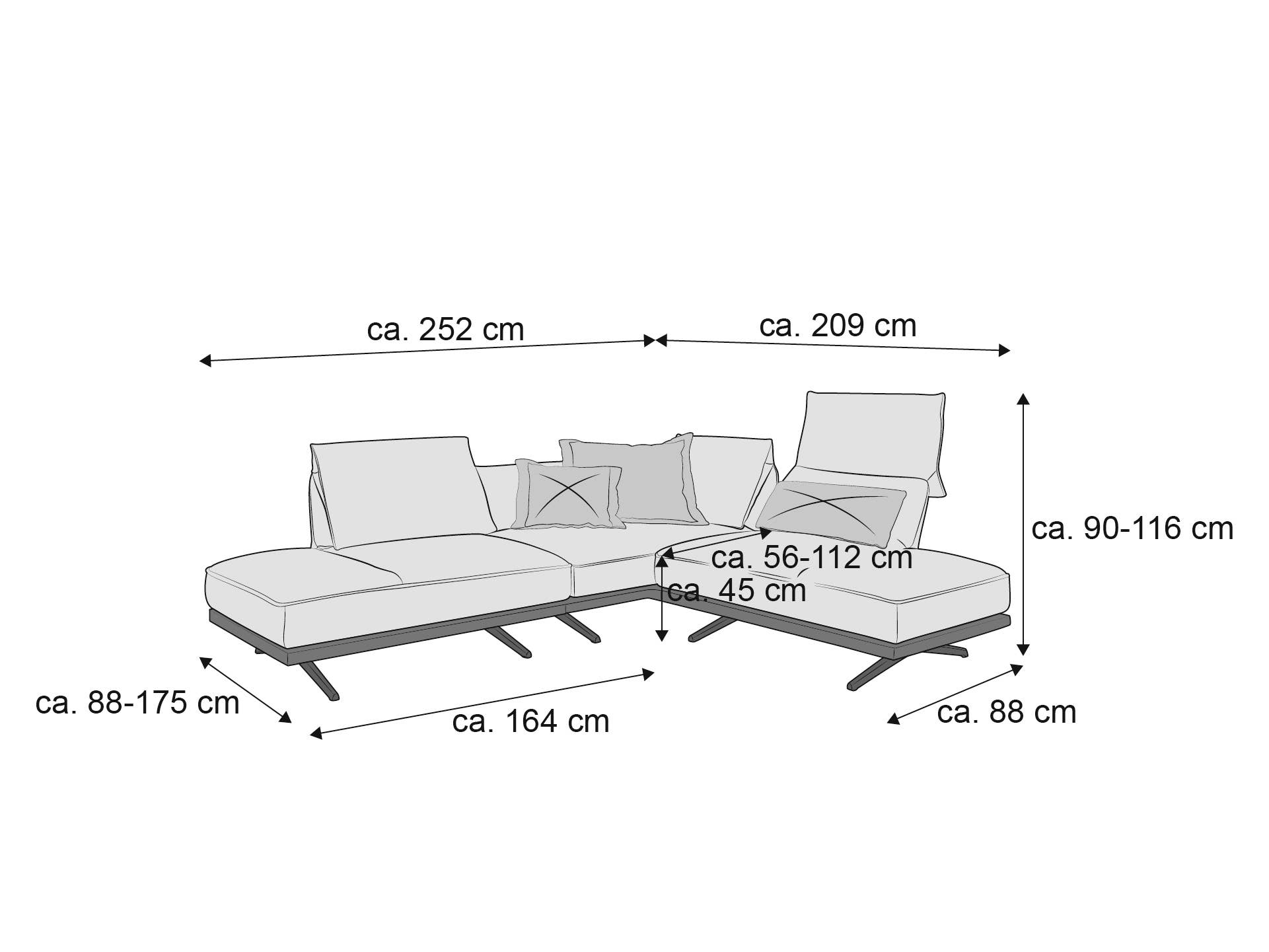 Ecksofa Kabs Polsterwelt mit verstellbaren Rückenlehnen, gepolstert, sichtbare Metallfüße, L-Form