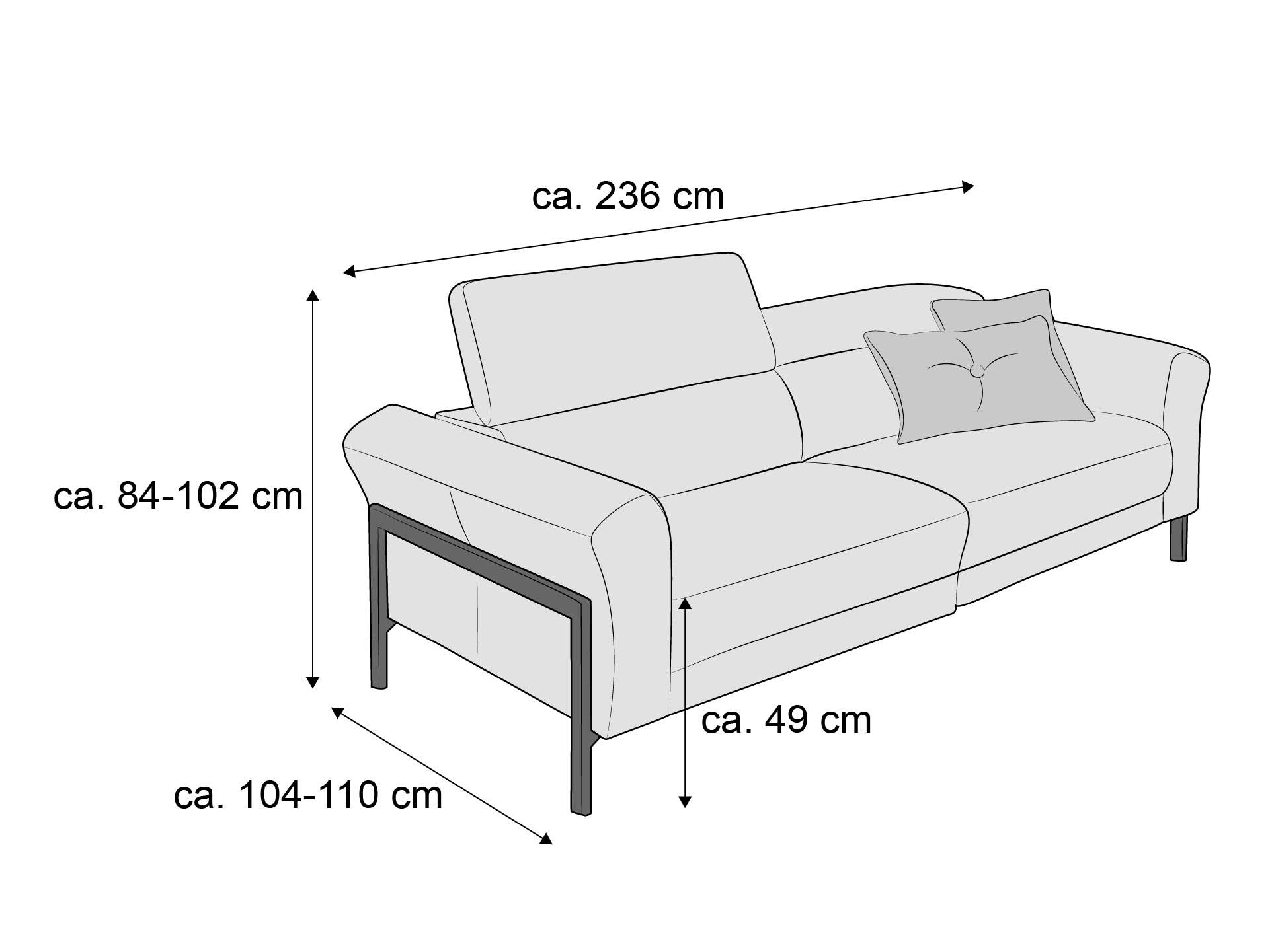 3-Sitzer-Sofa mit hohen Rückenlehnen, gepolstertem Sitz, zwei Armlehnen und einem Zierkissen