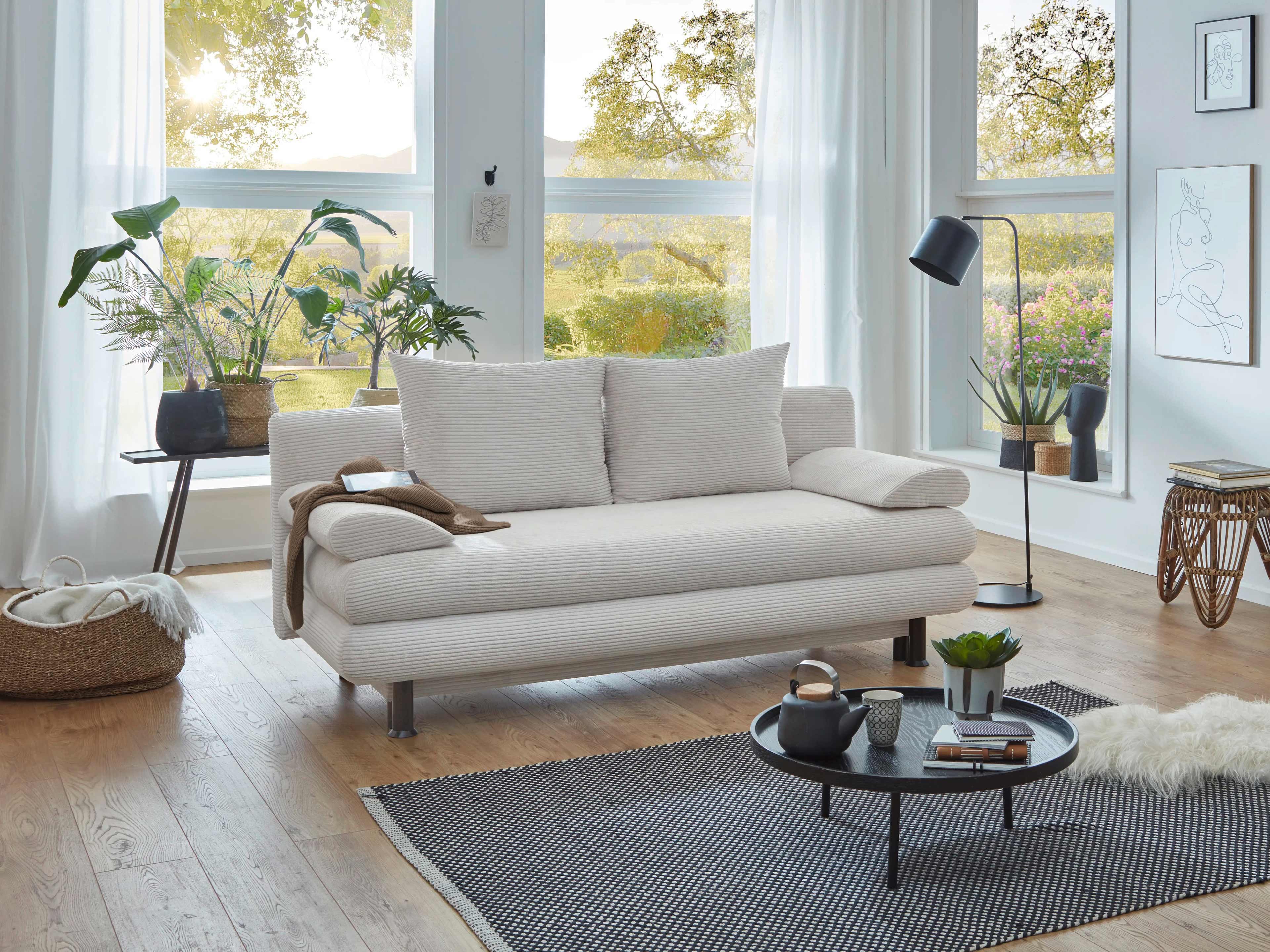 2-Sitzer Sofa Kabs Polsterwelt mit hellbeigem Stoffbezug, gerader Rückenlehne und Armlehnen
