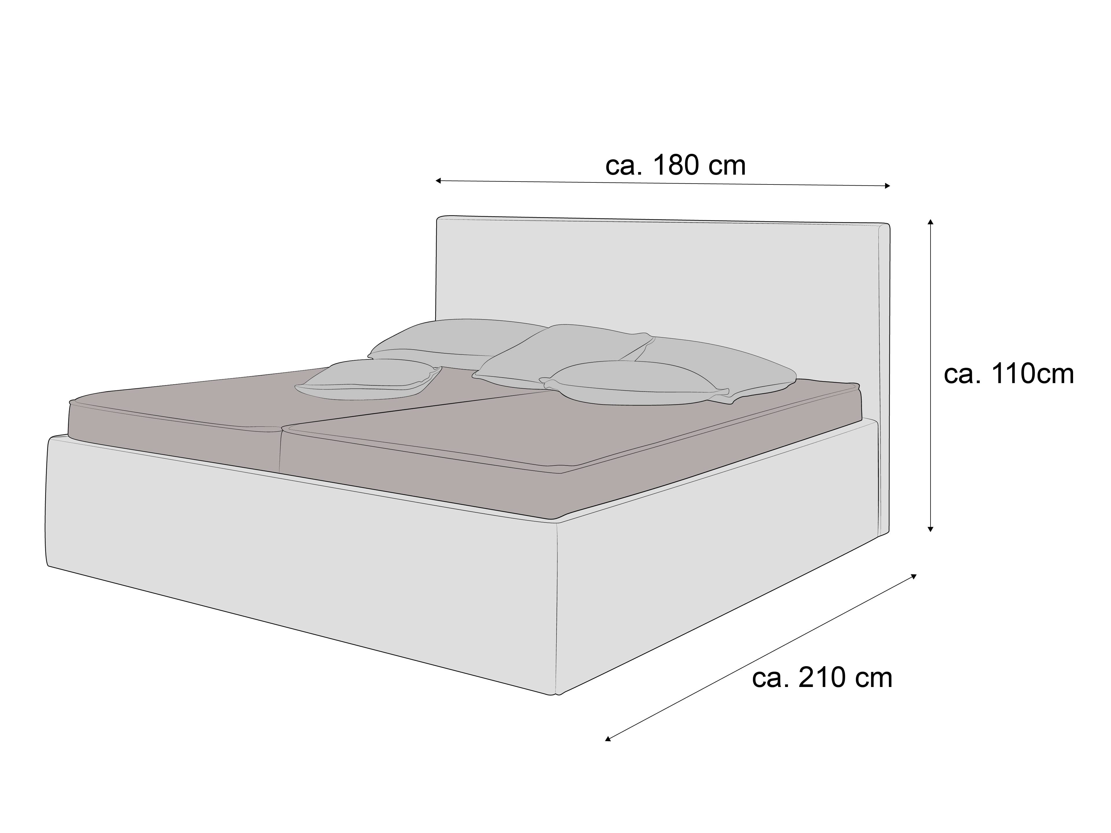 Boxspringbett mit hohem Kopfteil, gepolstertem Rahmen und gerader Form in hellem Farbton