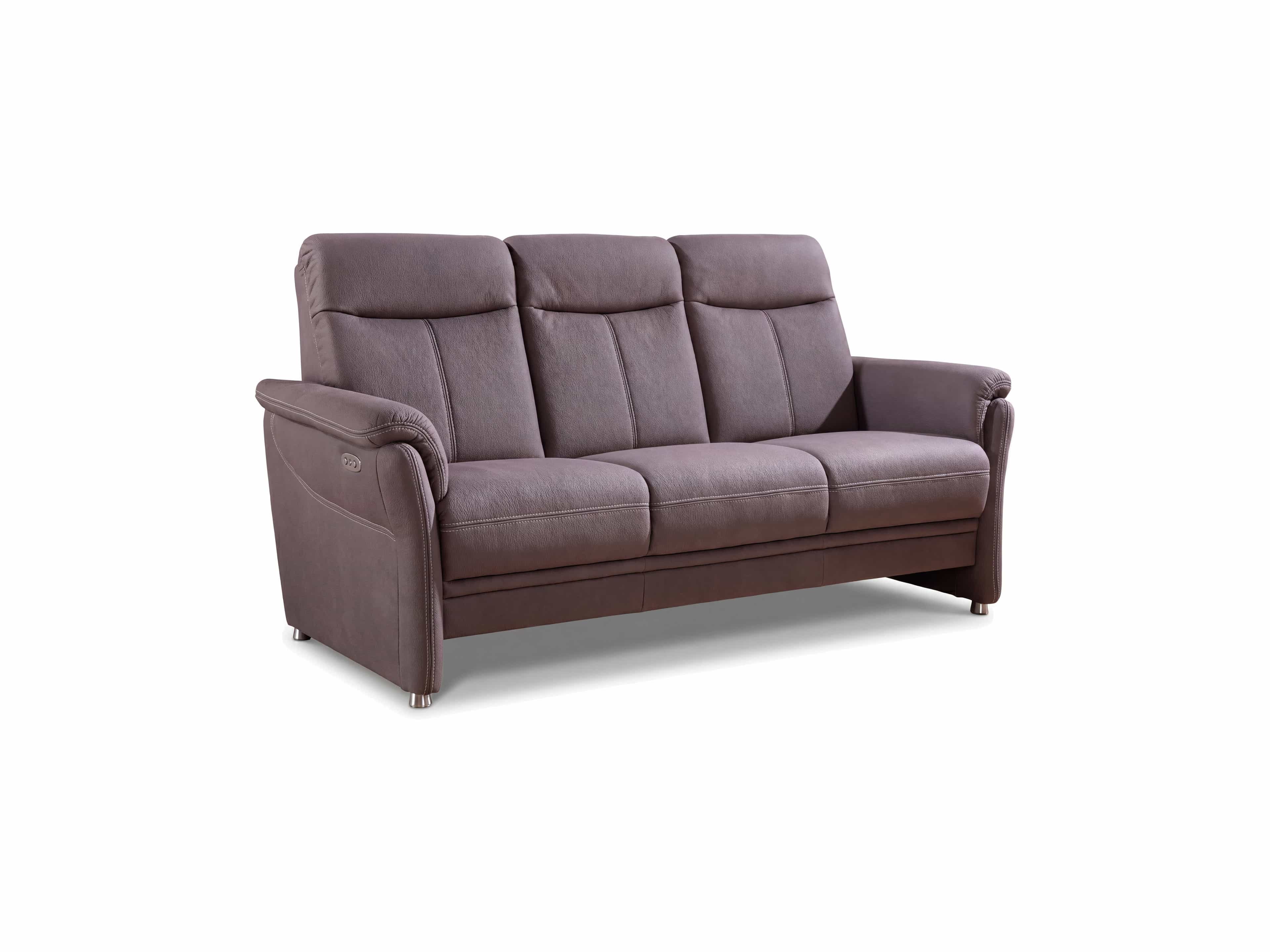3-Sitzer-Sofa Kabs mit braunem Stoffbezug, gepolsterter Rückenlehne und Armlehnen, Metallfüße
