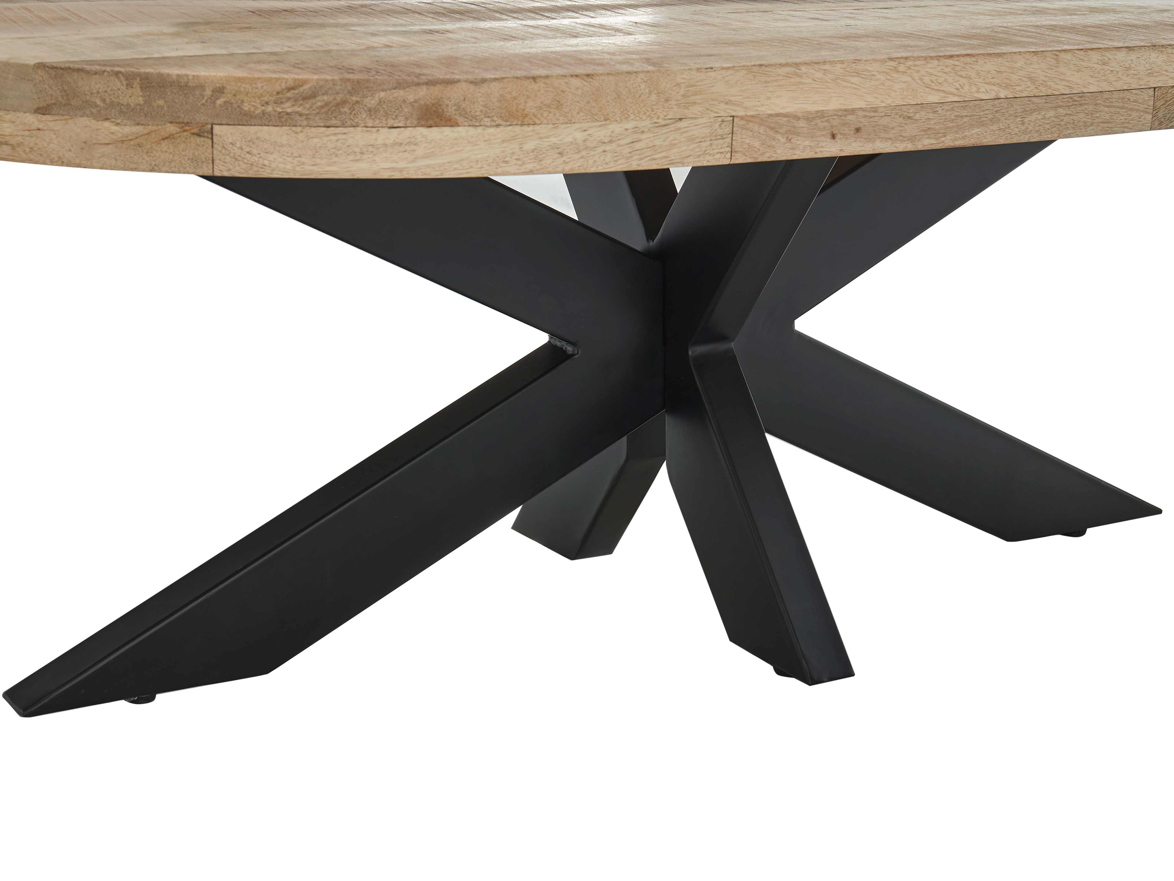 Couchtisch Sinapis – Tischplatte mit Holzstruktur, markantes schwarzes Metallgestell in Kreuzform