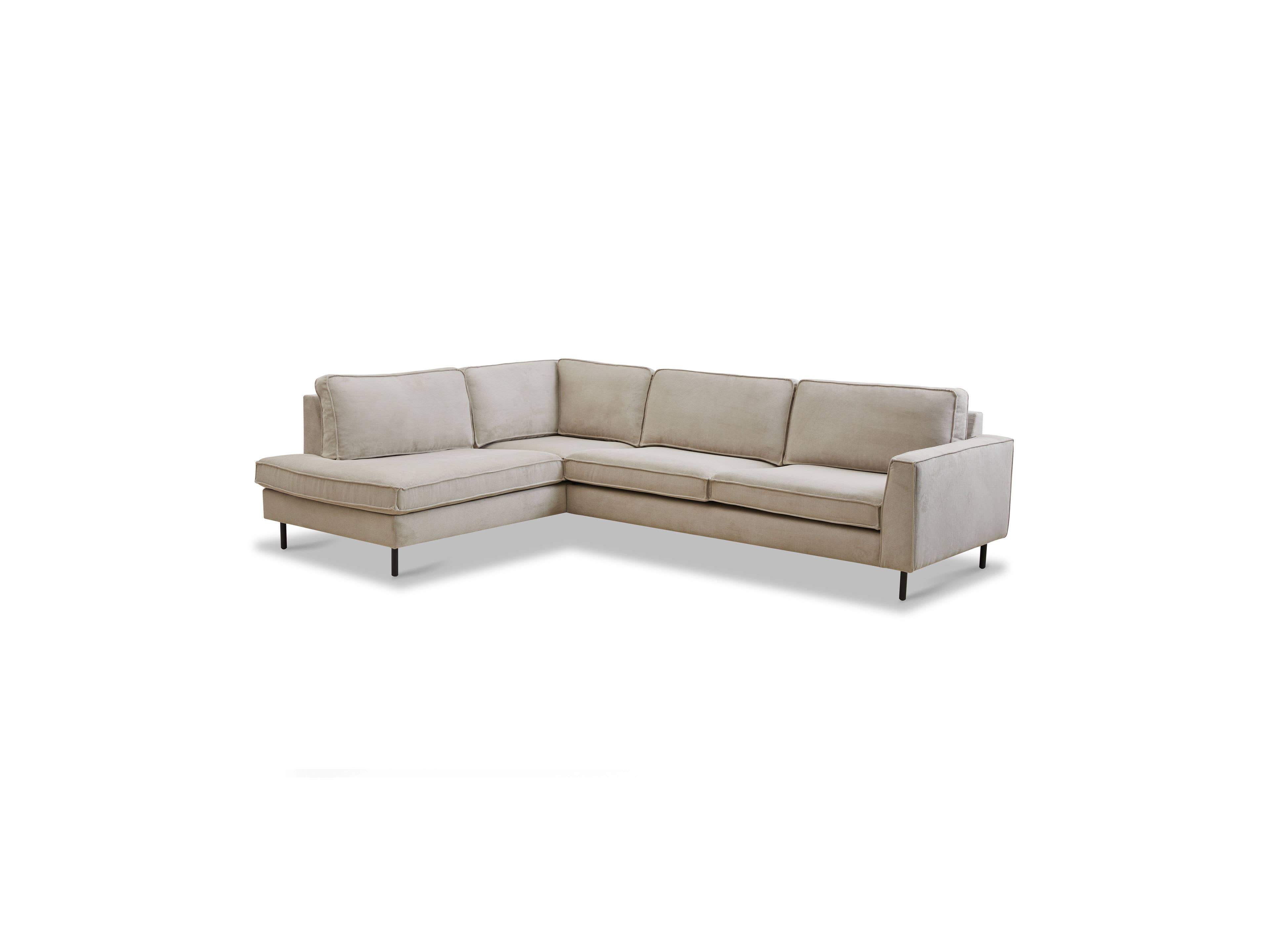 Ecksofa Kabs Polsterwelt mit hellbeigem Stoffbezug, Armlehnen und schwarzen Metallfüßen