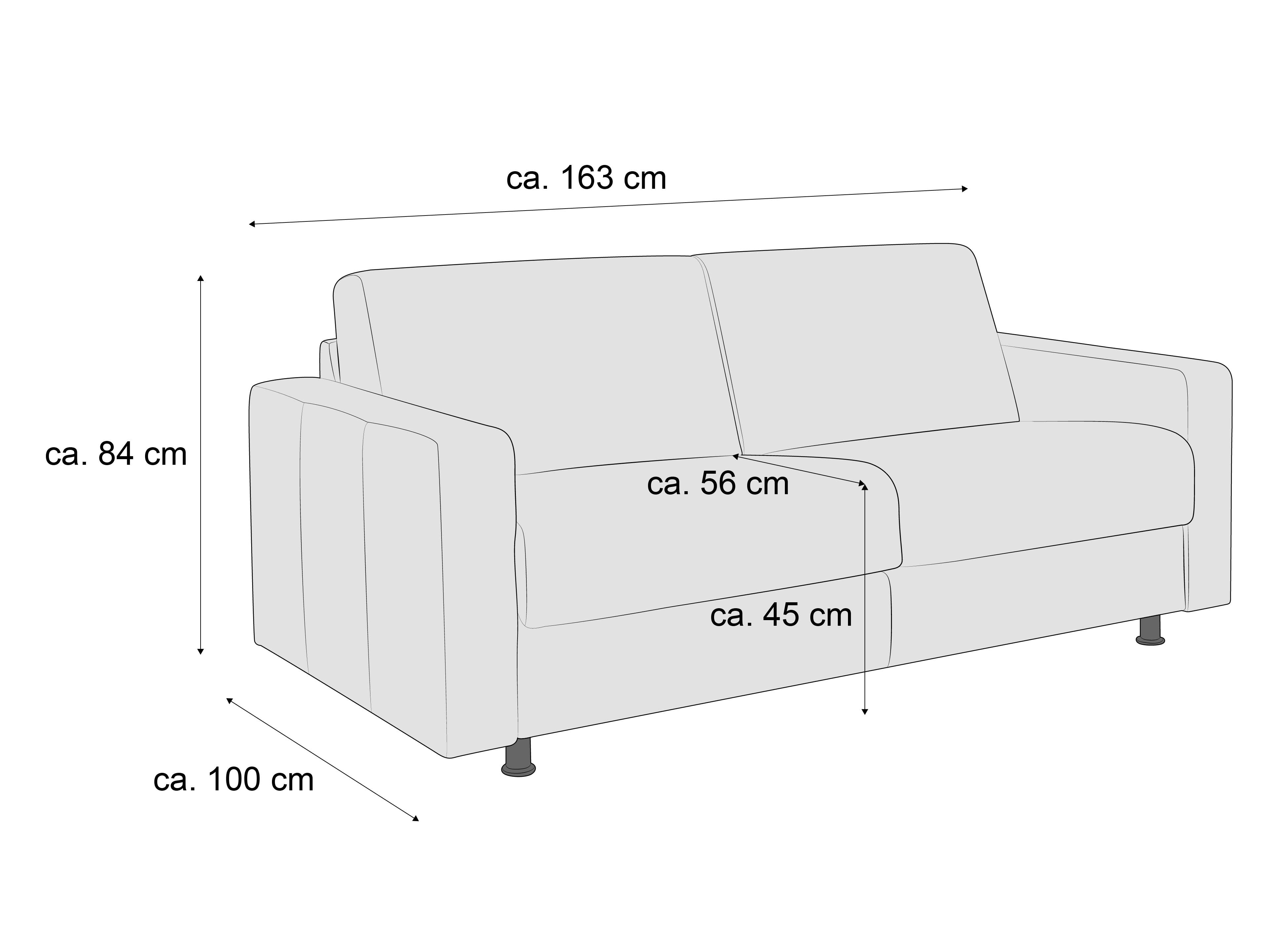 2-Sitzer Sofa mit Armlehnen, gepolstertem Sitz und Rückenlehne, helles Material, schwarze Füße