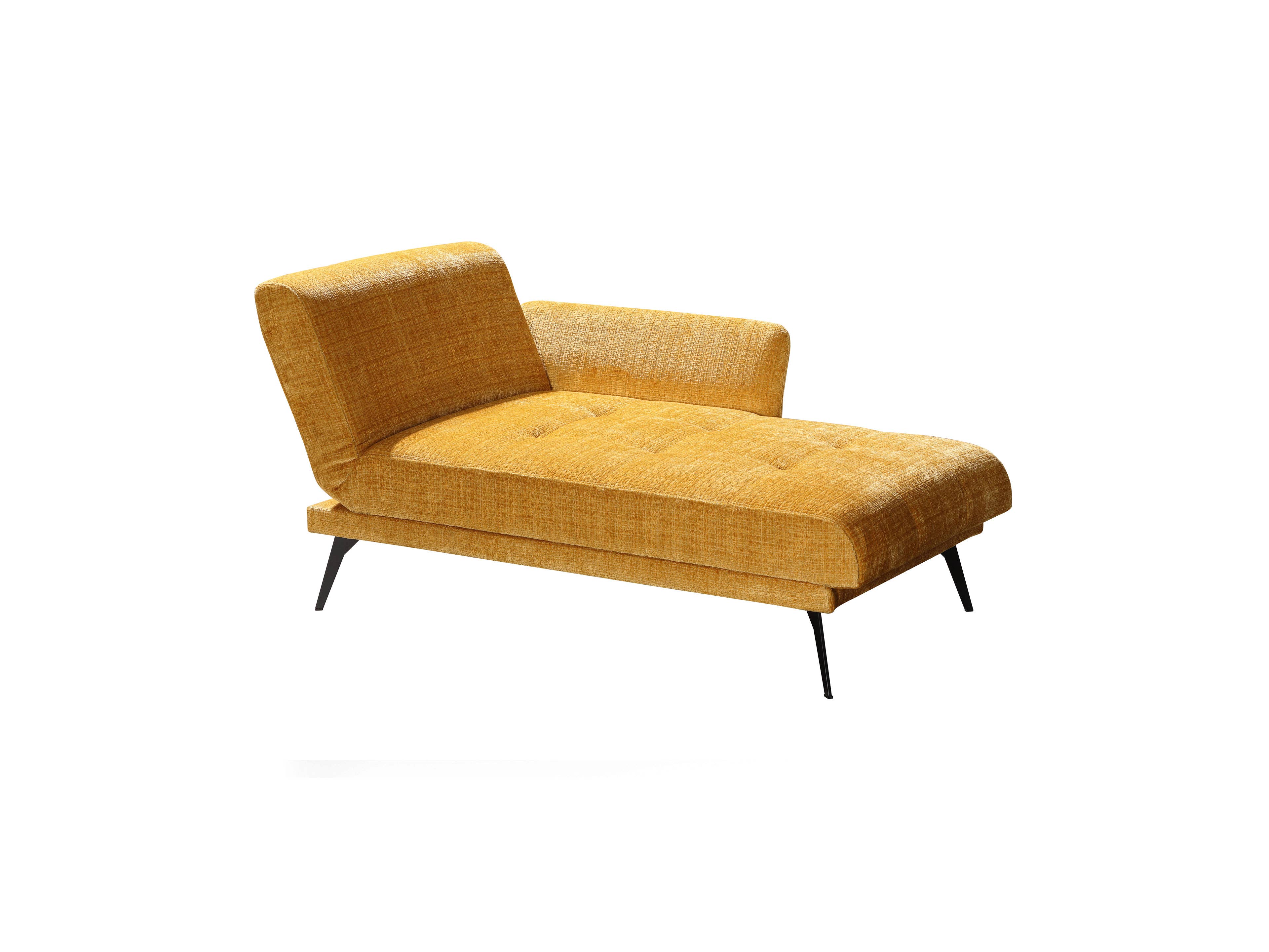 Chaiselongue Kabs Polsterwelt mit gelbem Stoffbezug, gepolstertem Rückenteil und schwarzen Beinen