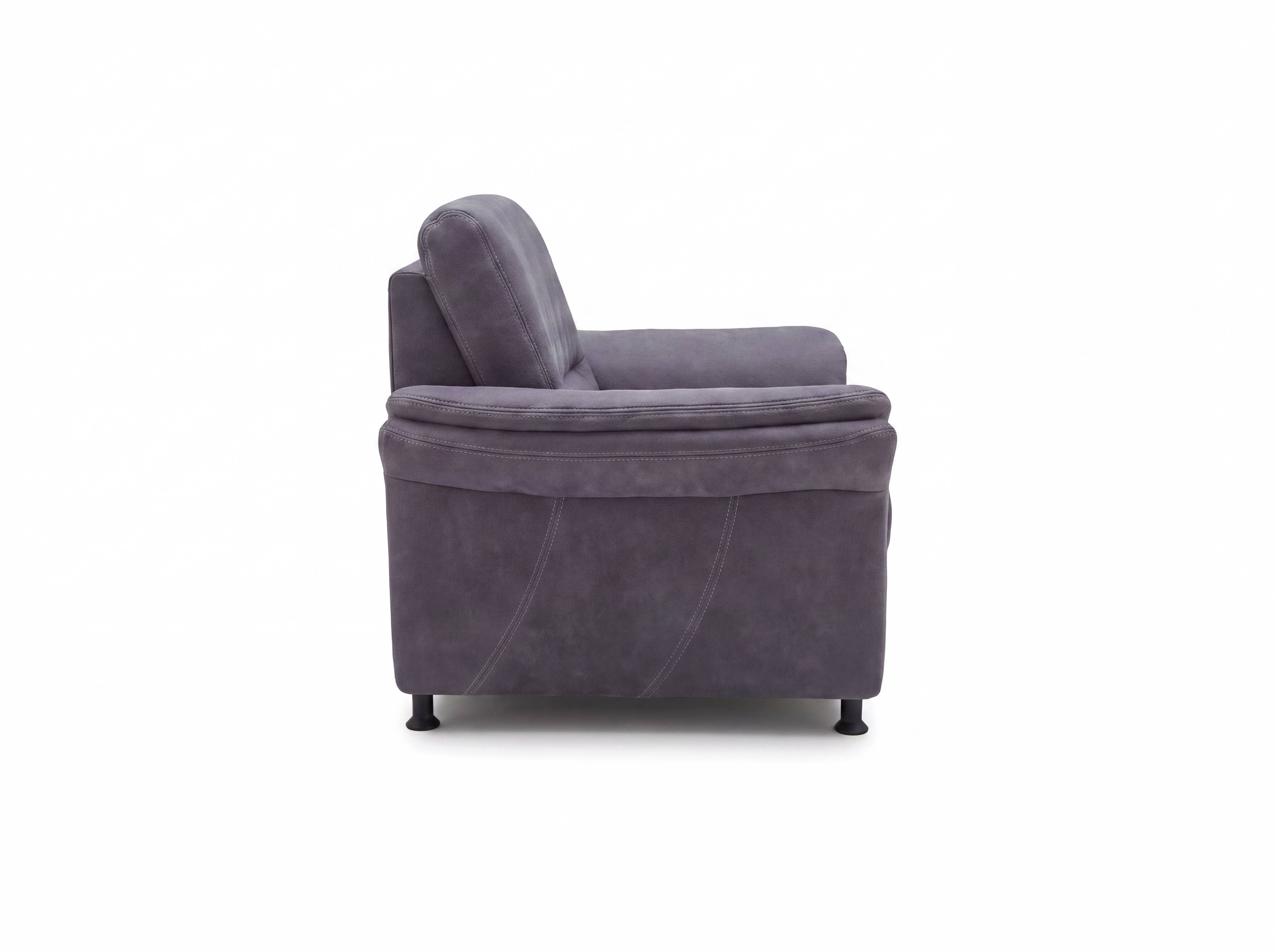 2-Sitzer Sofa Kabs, seitliche Ansicht, Bezug in grauem Stoff, gepolsterte Armlehne, schwarze Füße