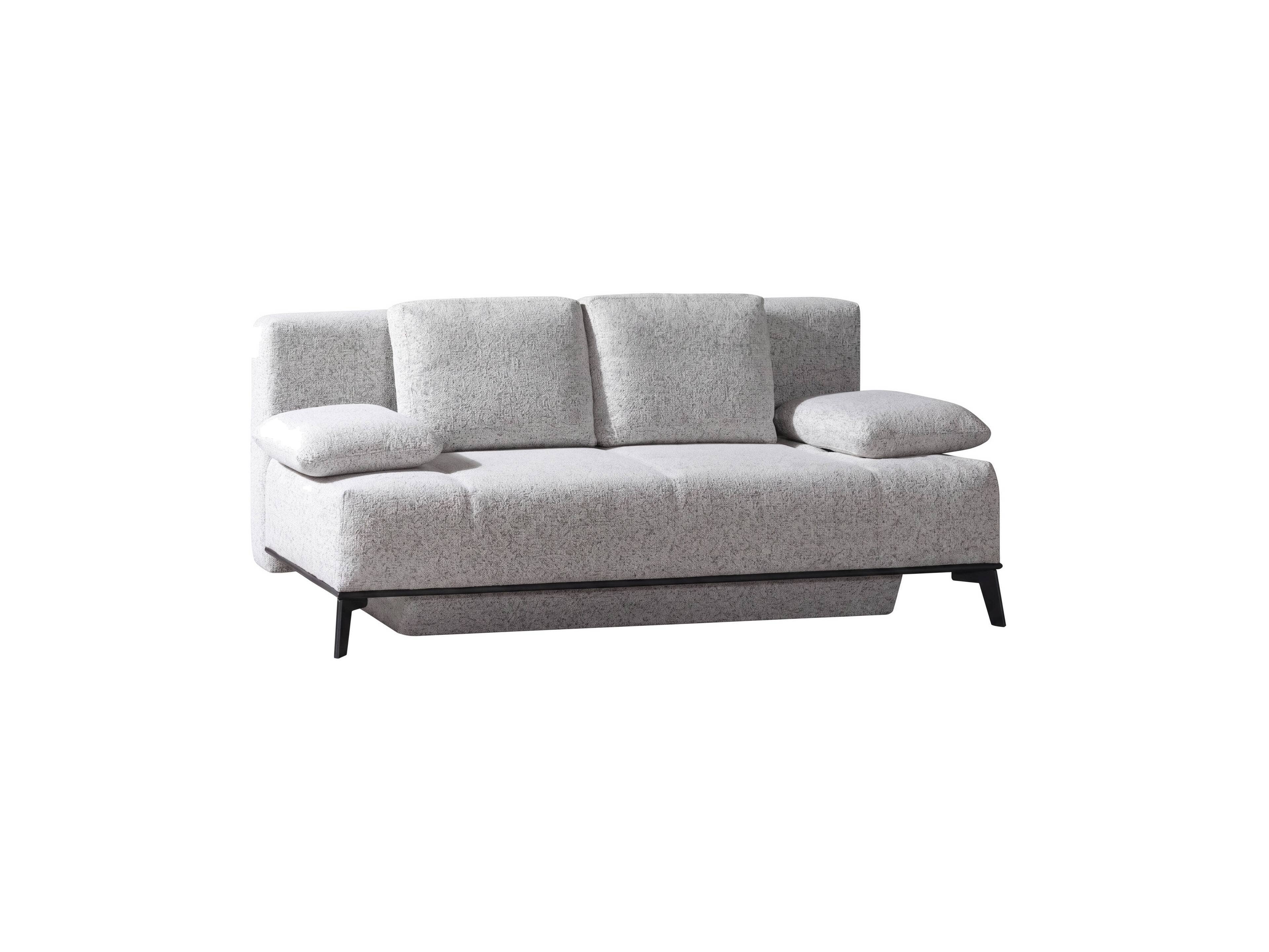 3-Sitzer Sofa Kabs mit hellgrauem Stoffbezug, gepolsterten Armlehnen und schwarzen Füßen