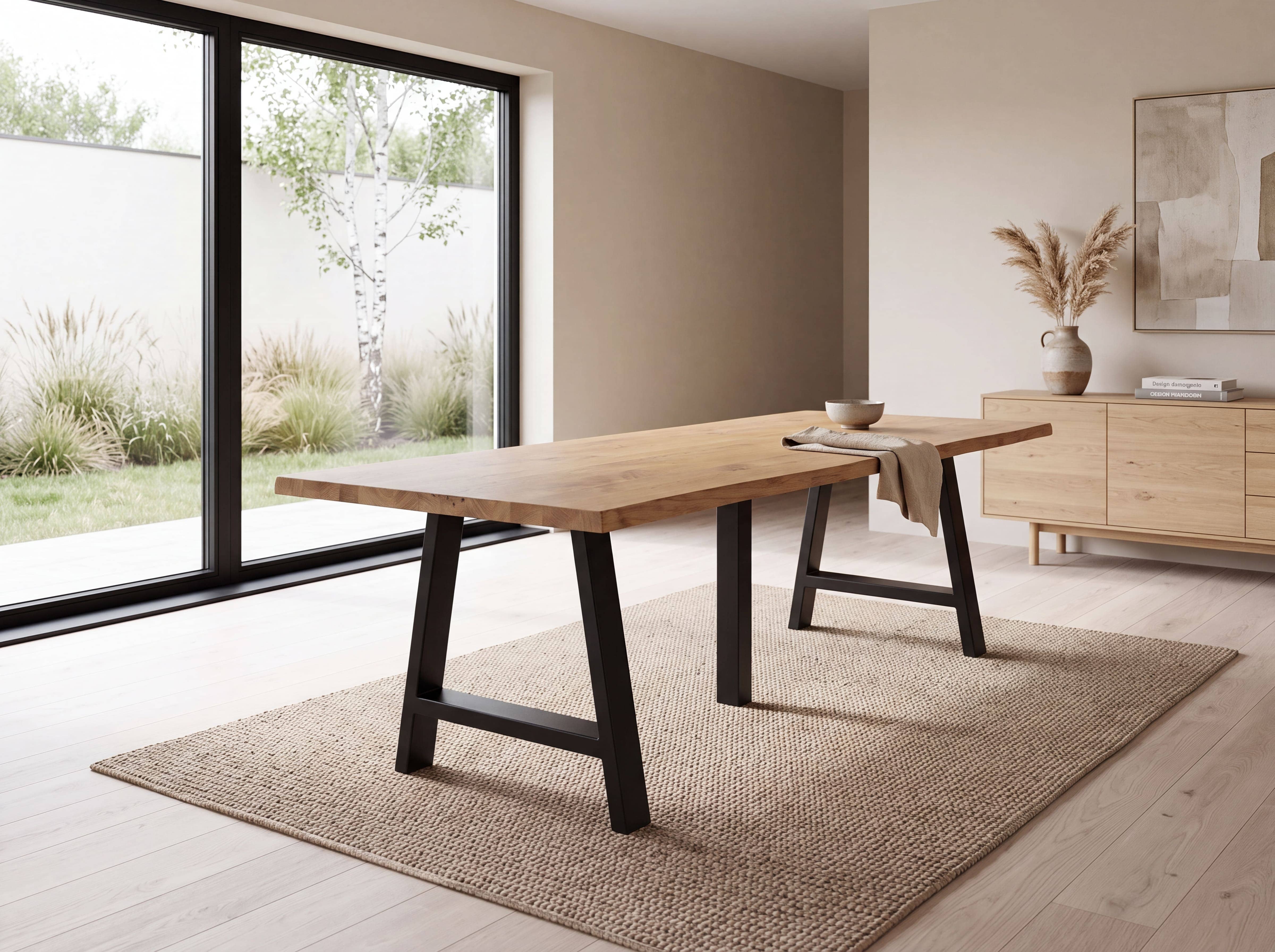 Esstisch Solaris – Holztischplatte mit sichtbarer Maserung, schwarzes Gestell in A-Form