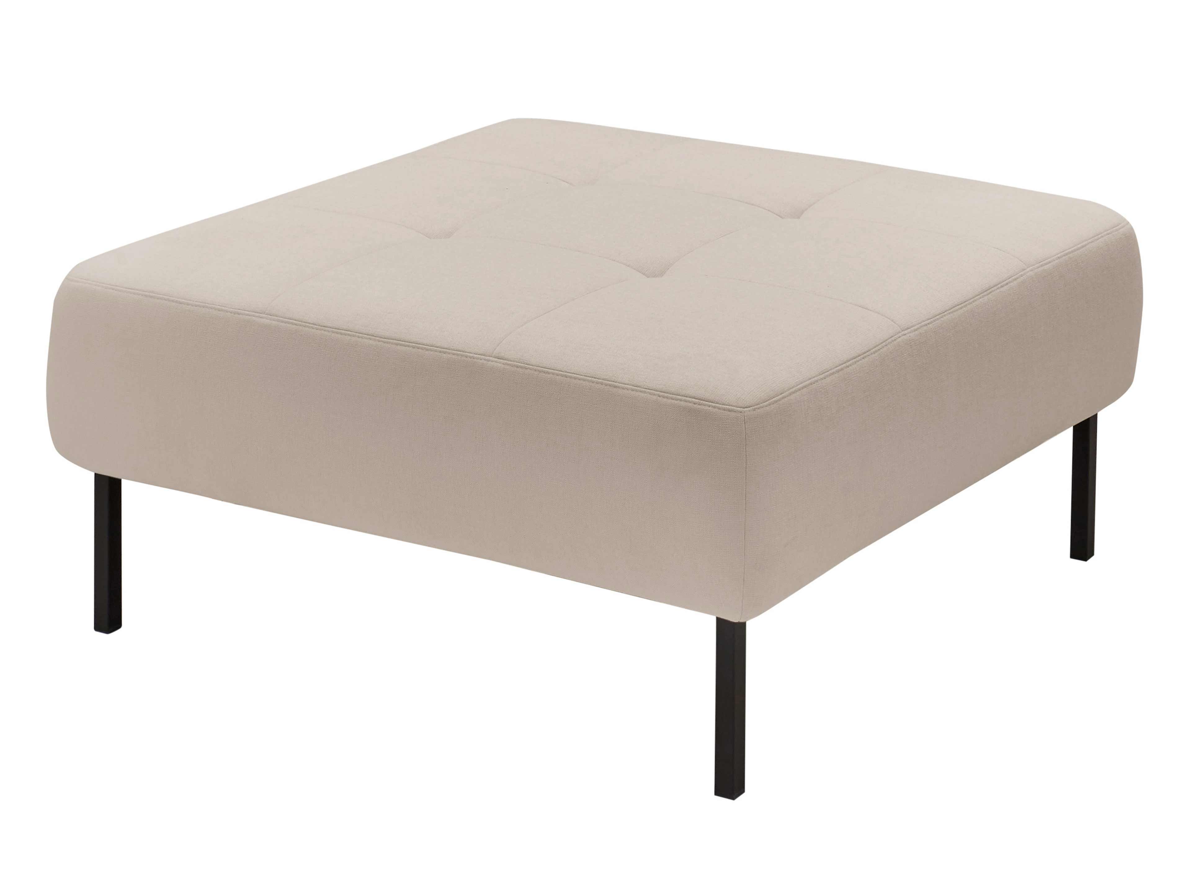 Polsterhocker Kabs quadratisch mit beige Stoffbezug, sichtbare Steppung und schwarzen Metallbeinen