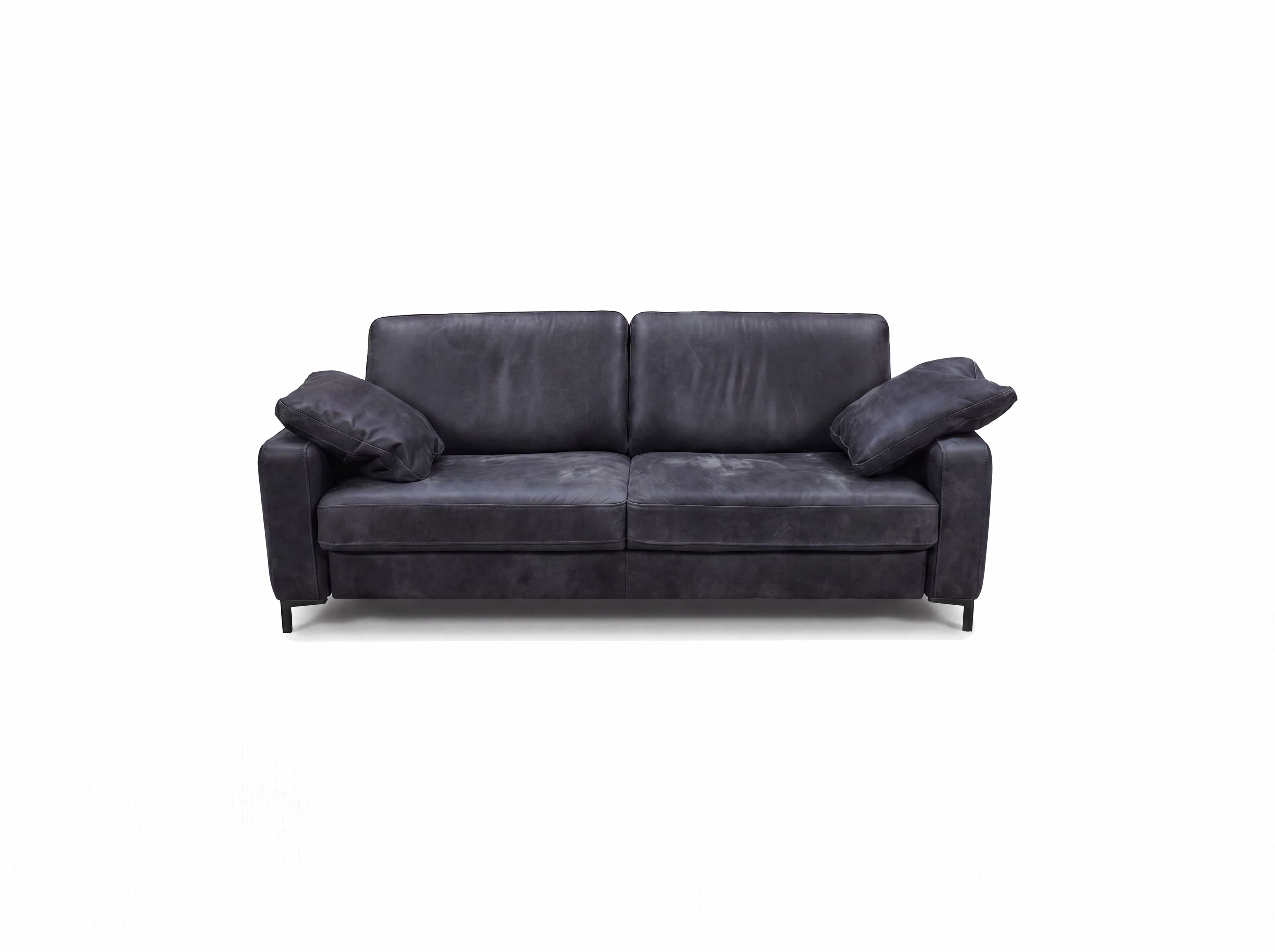 3-Sitzer Sofa Livorno mit dunkelgrauem Lederbezug, zwei Armlehnen, schwarzen Füßen und Polsterkissen
