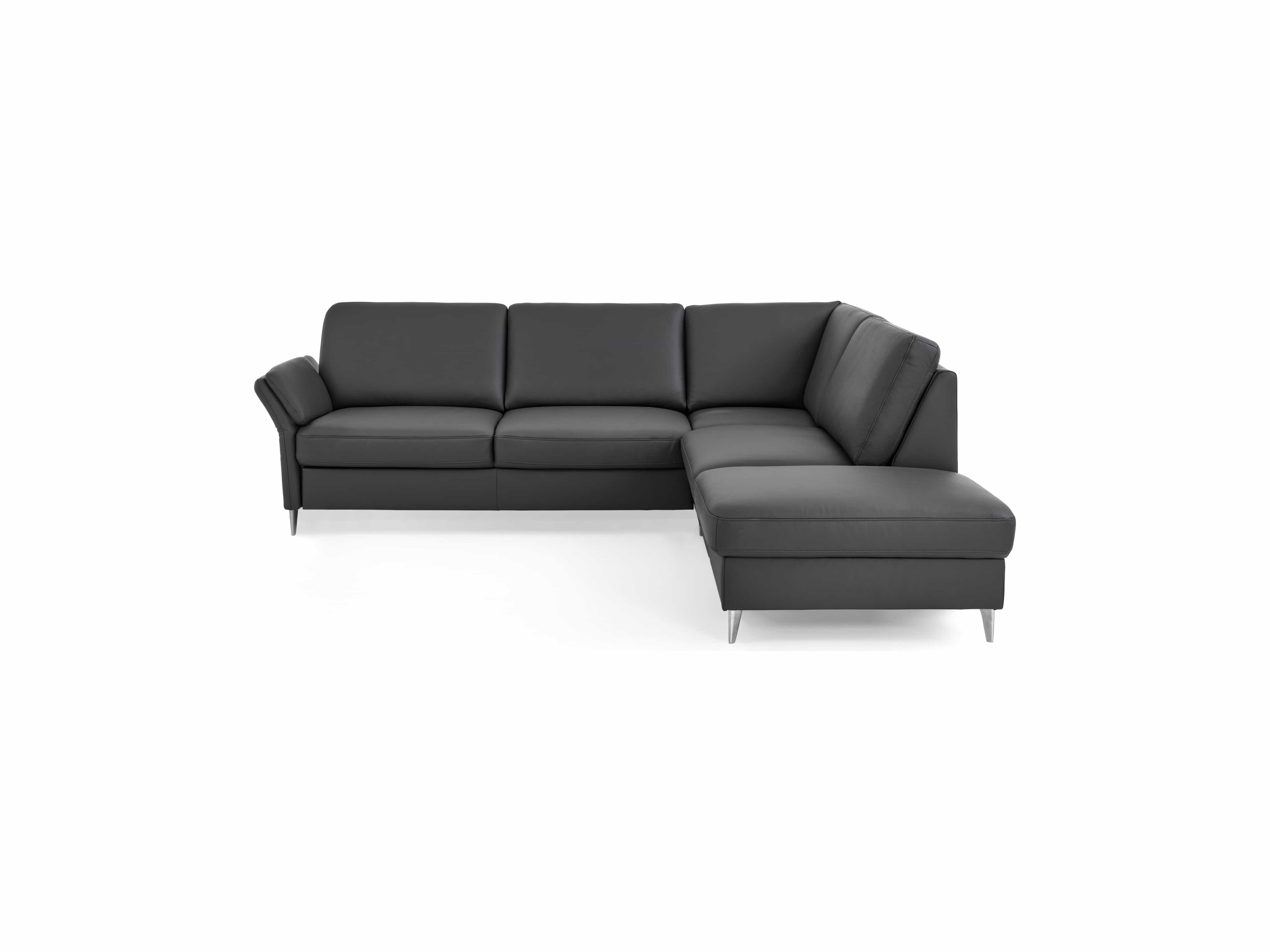 Ecksofa Dalo mit Lederbezug in Dunkelgrau, L-Form, gepolsterte Sitzfläche und Metallfüßen