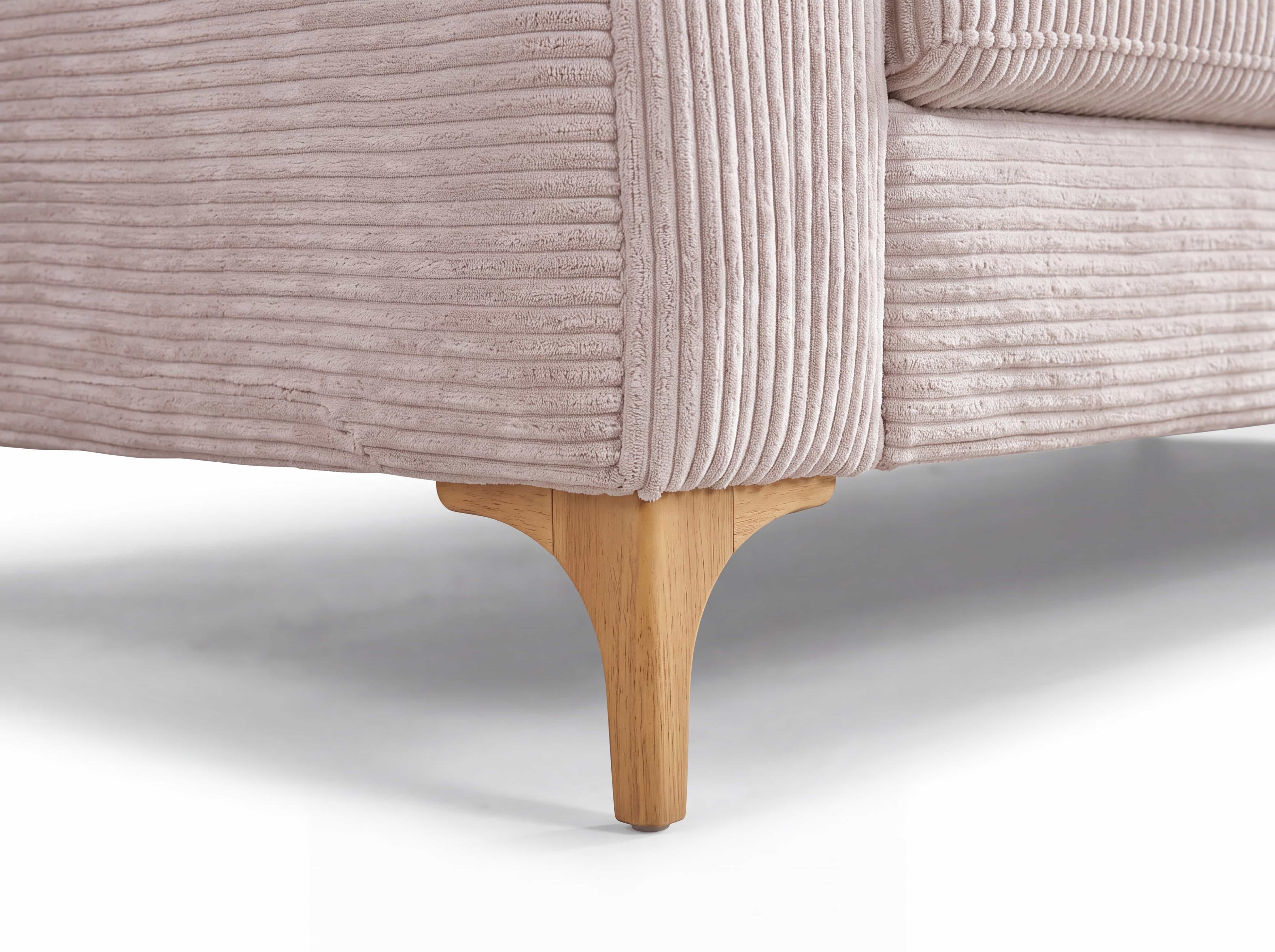 Ecksofa Kabs Polsterwelt mit rosa Cordbezug und abgerundeten Holzfüßen in heller Ausführung