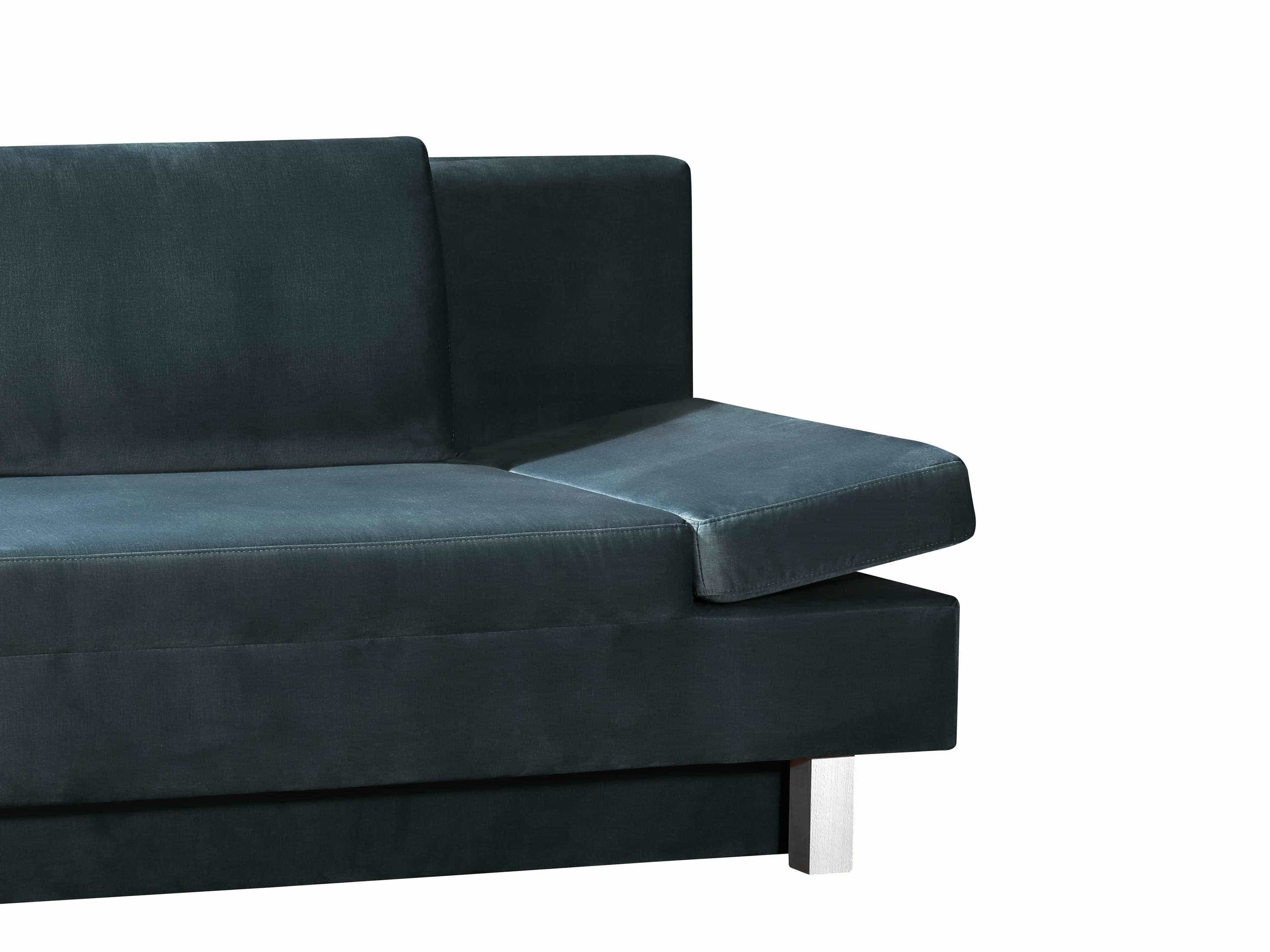 Ecksofa Kabs mit dunkelblauem Stoffbezug, gepolstertem Sitz, Armlehne und eckigen Metallfüßen