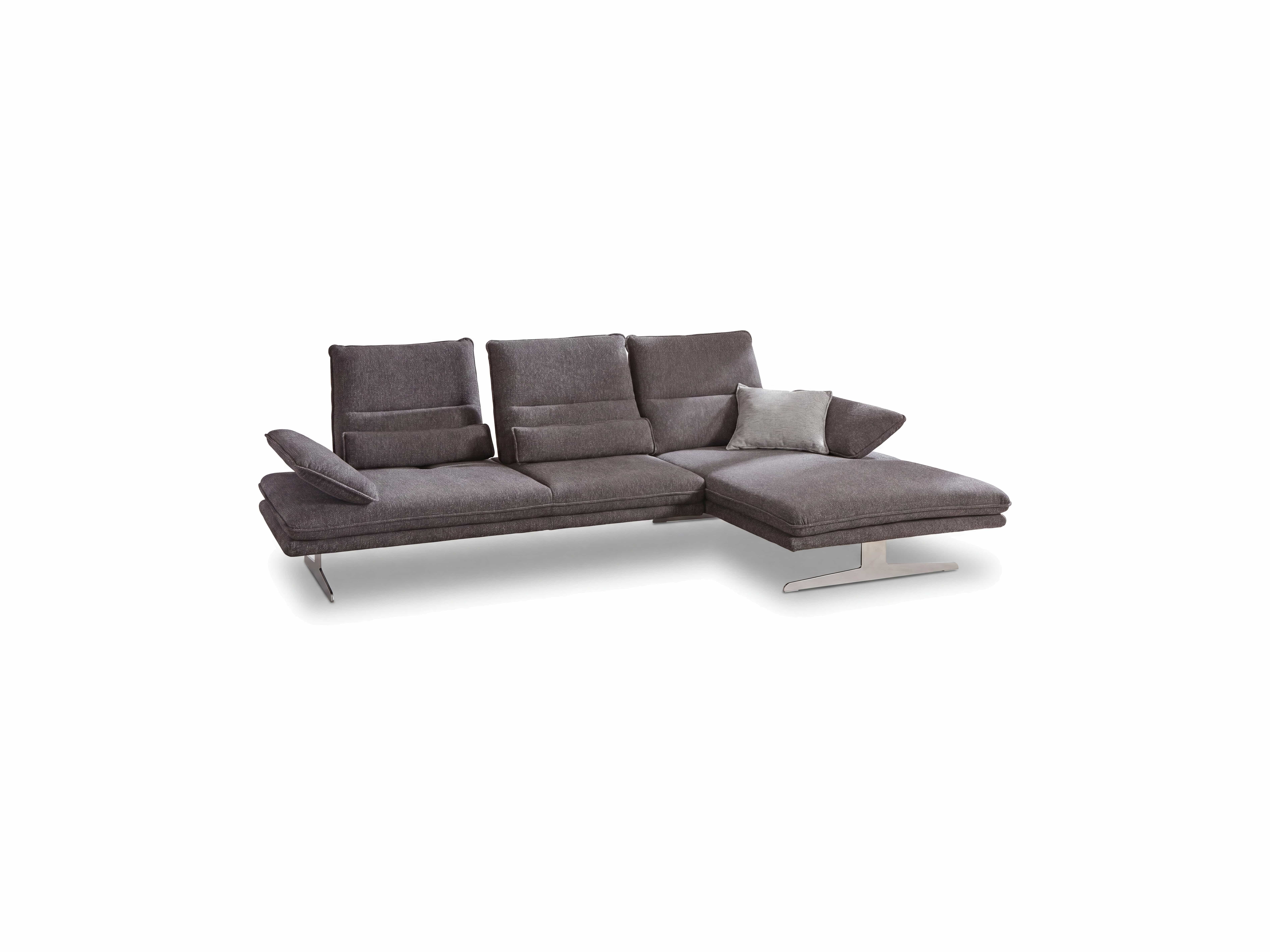 Ecksofa Trio mit Stoffbezug in Grau, verchromte Kufenfüße, gepolsterte Rückenlehnen, Armlehnen verstellbar