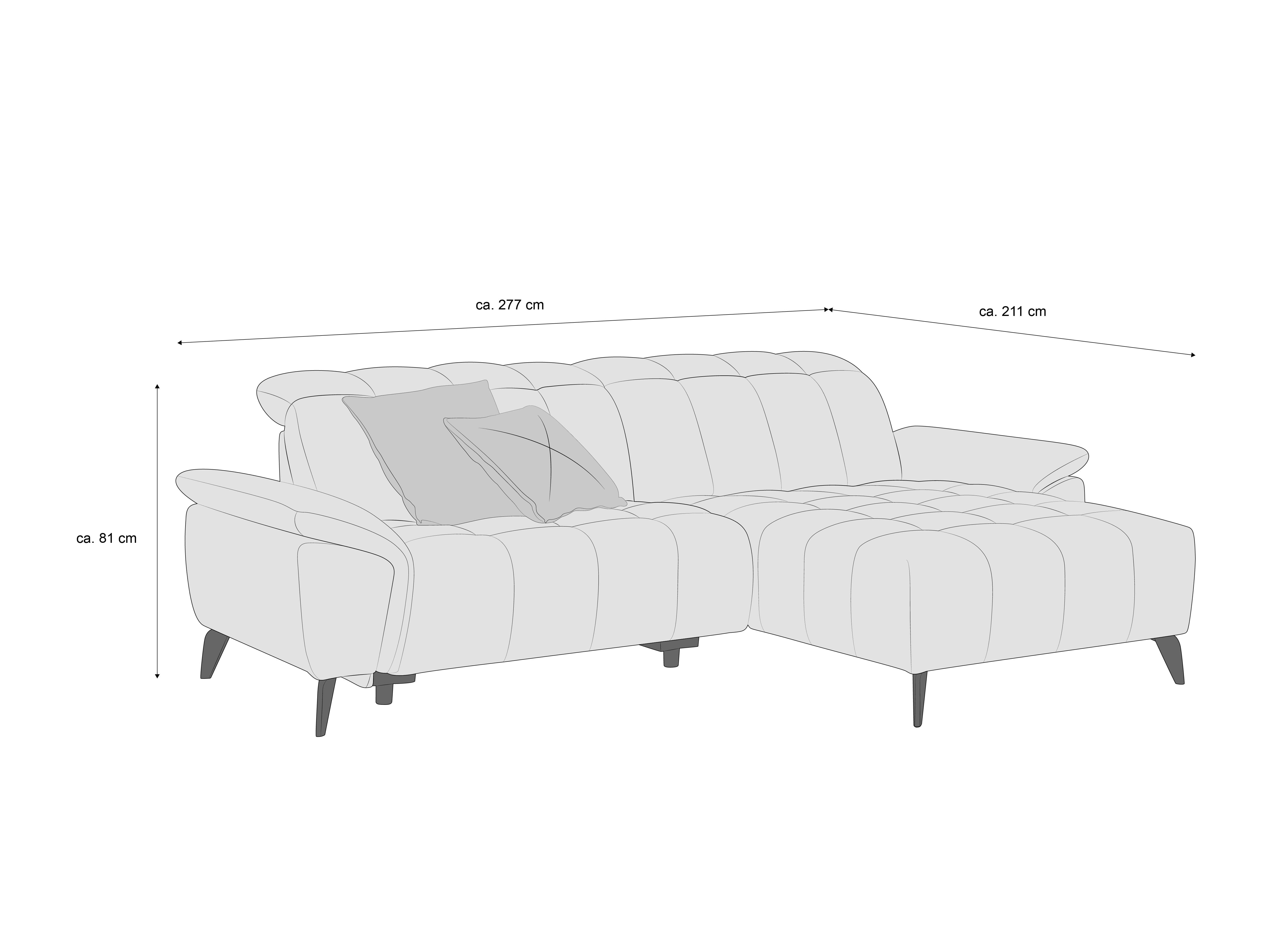 Ecksofa mit Stoffbezug, gesteppter Sitzfläche, Armlehnen, gepolstertem Rücken und schrägen Füßen