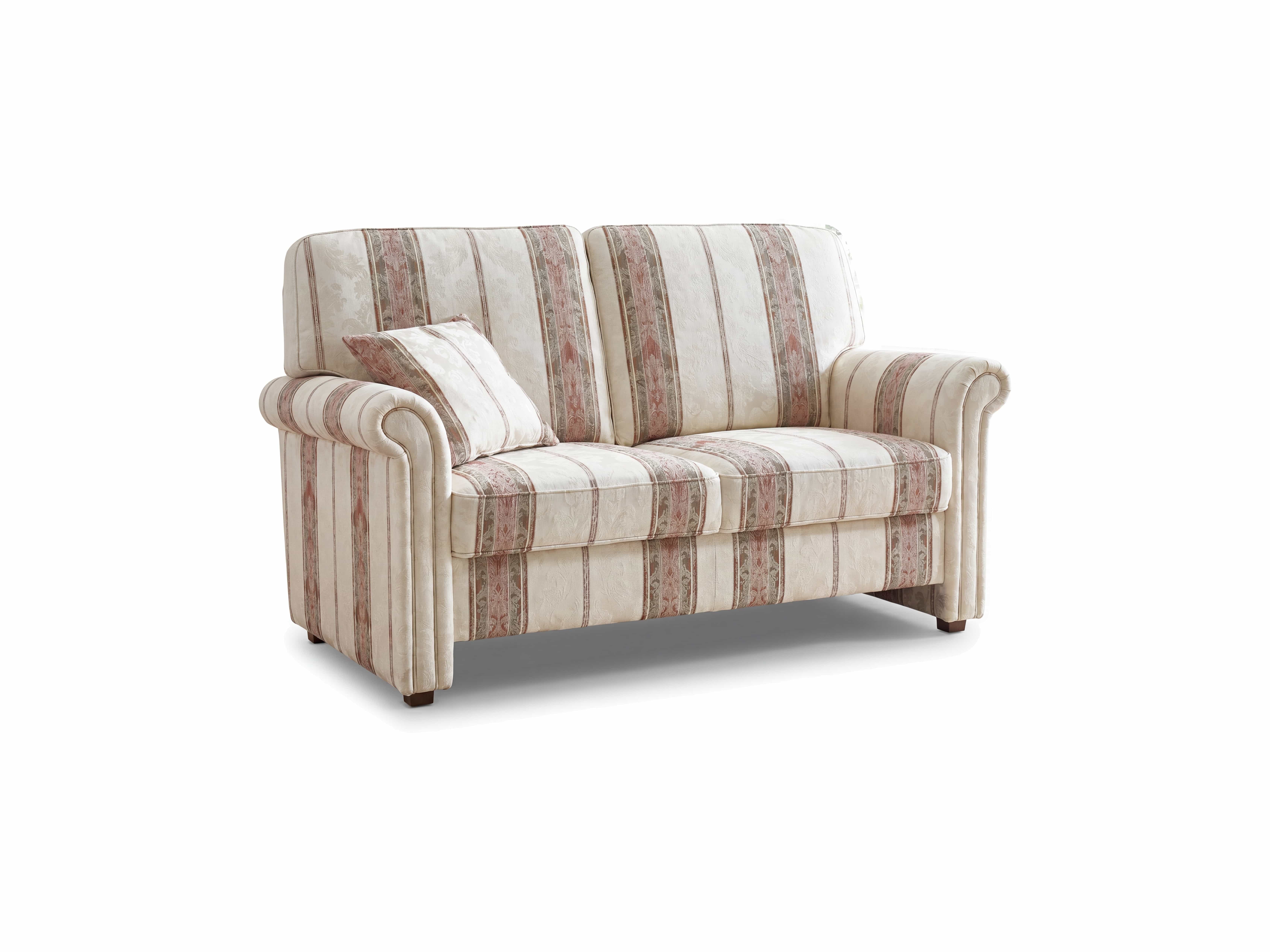 2-Sitzer Sofa Kabs Nova mit Stoffbezug in creme-rosé gestreift, gerundete Armlehnen, Zierkissen