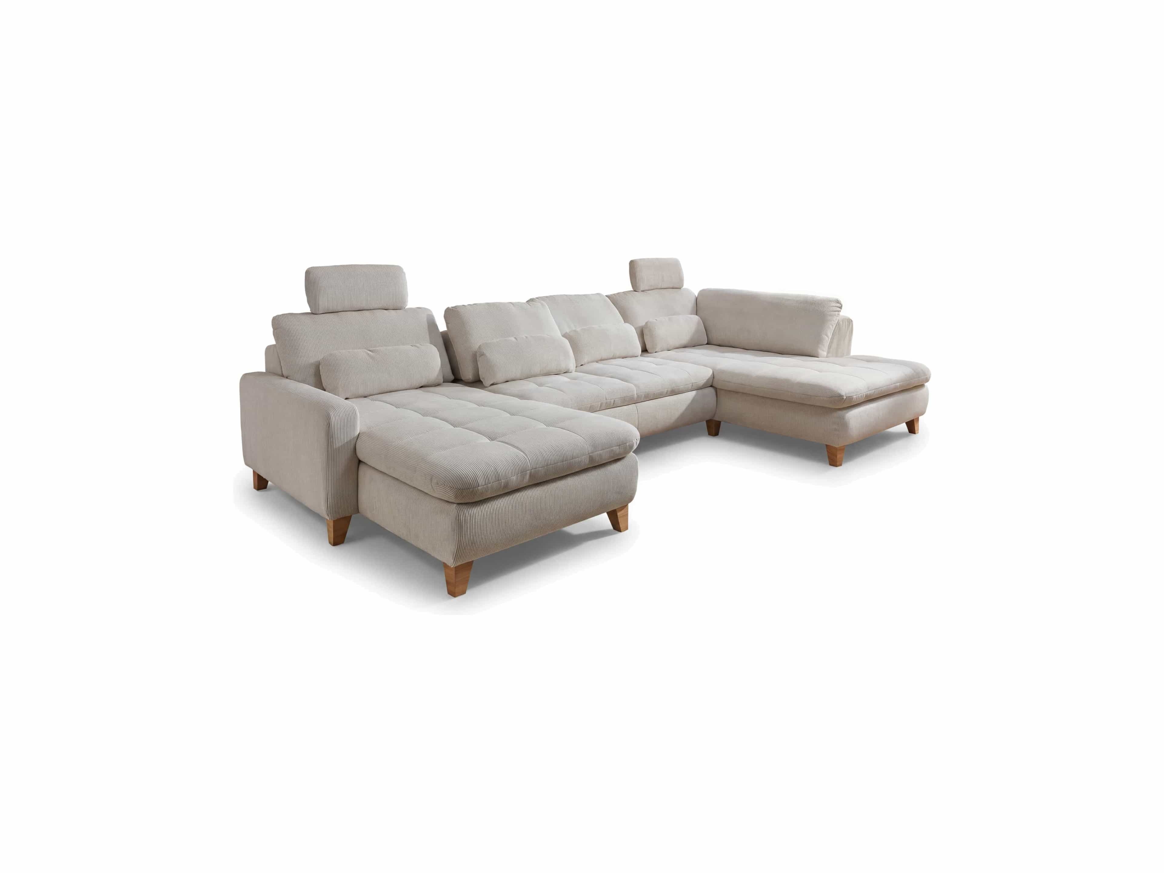 Wohnlandschaft Kabs, beige Stoffbezug, L-Form, mit Armlehne, verstellbaren Kopfstützen, Holzfüße