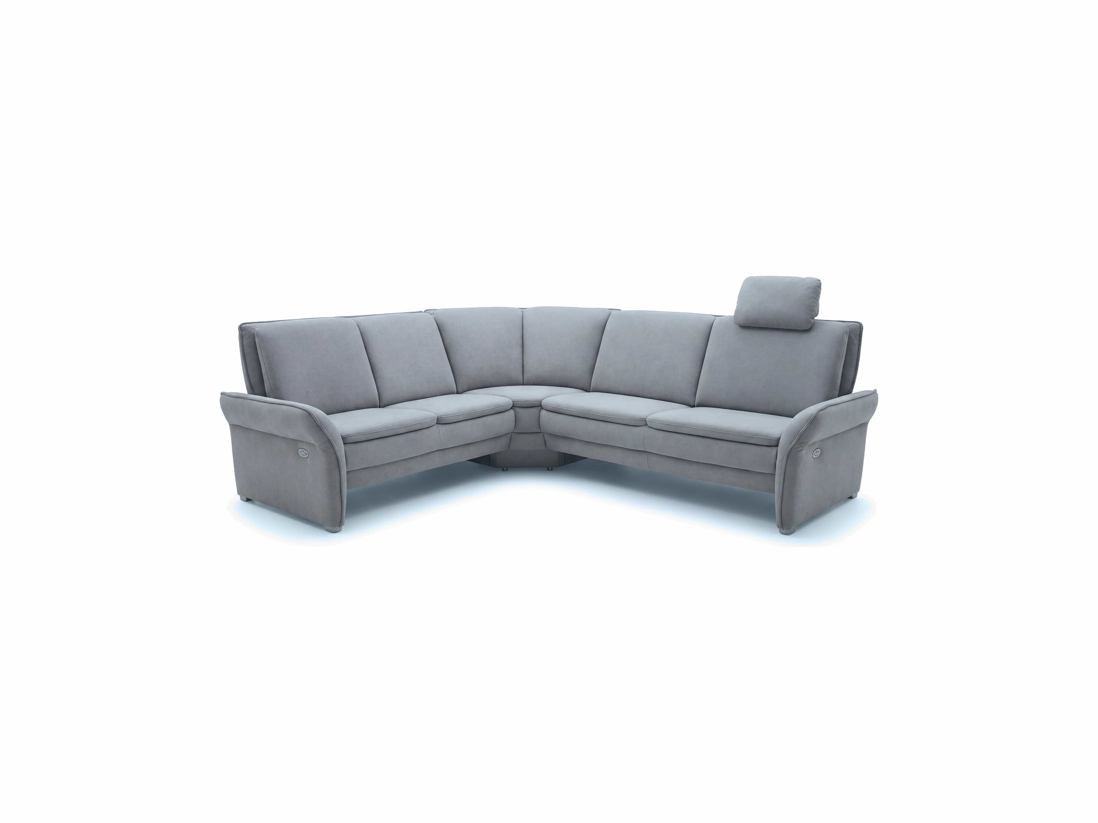 Ecksofa Kabs Polsterwelt mit grauem Stoffbezug, gepolsterten Armlehnen und Kopfstütze