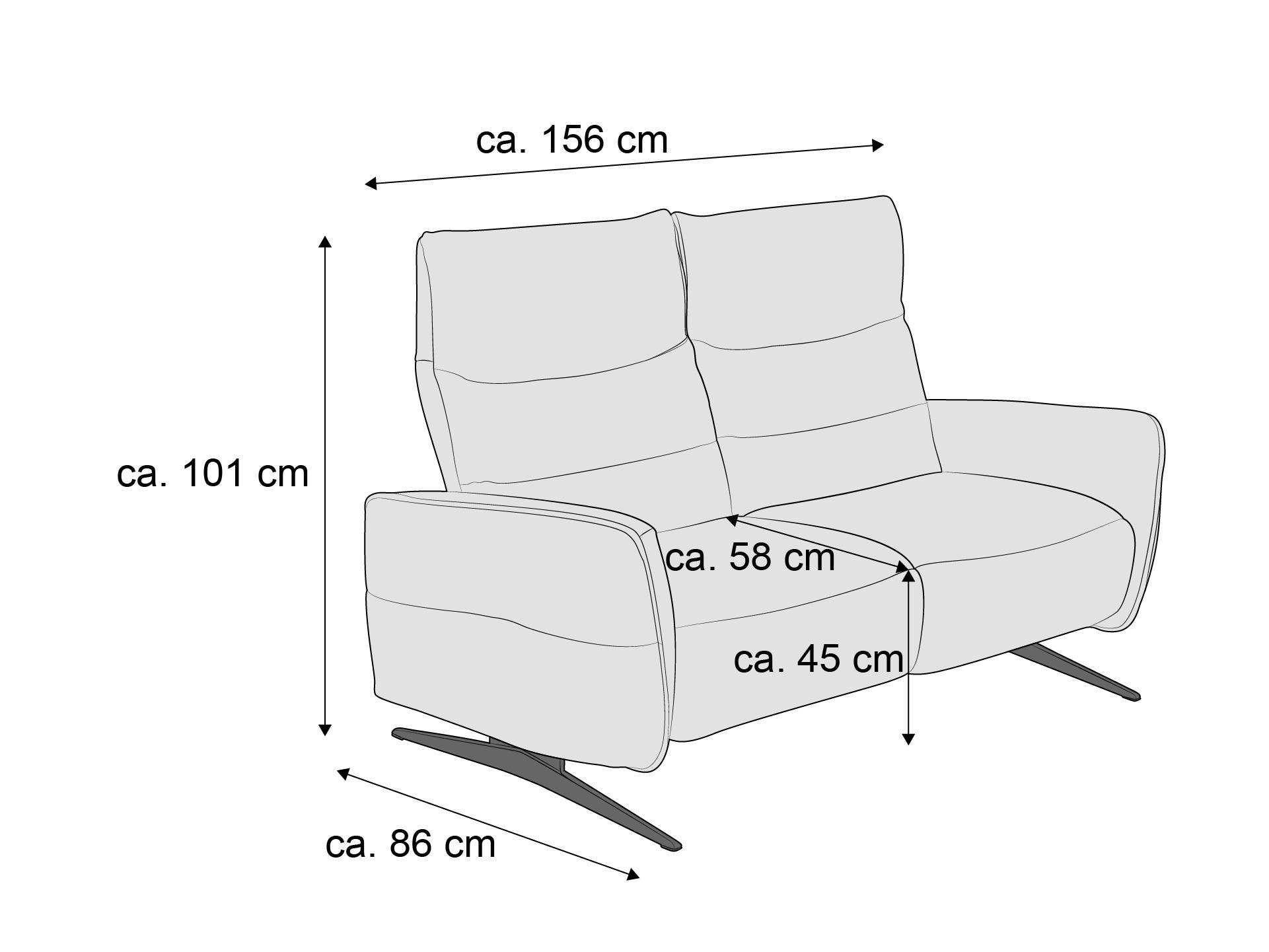 2-Sitzer Sofa mit Armlehnen, gepolsterter Rückenlehne und Metallfüßen in hellen Farbtönen