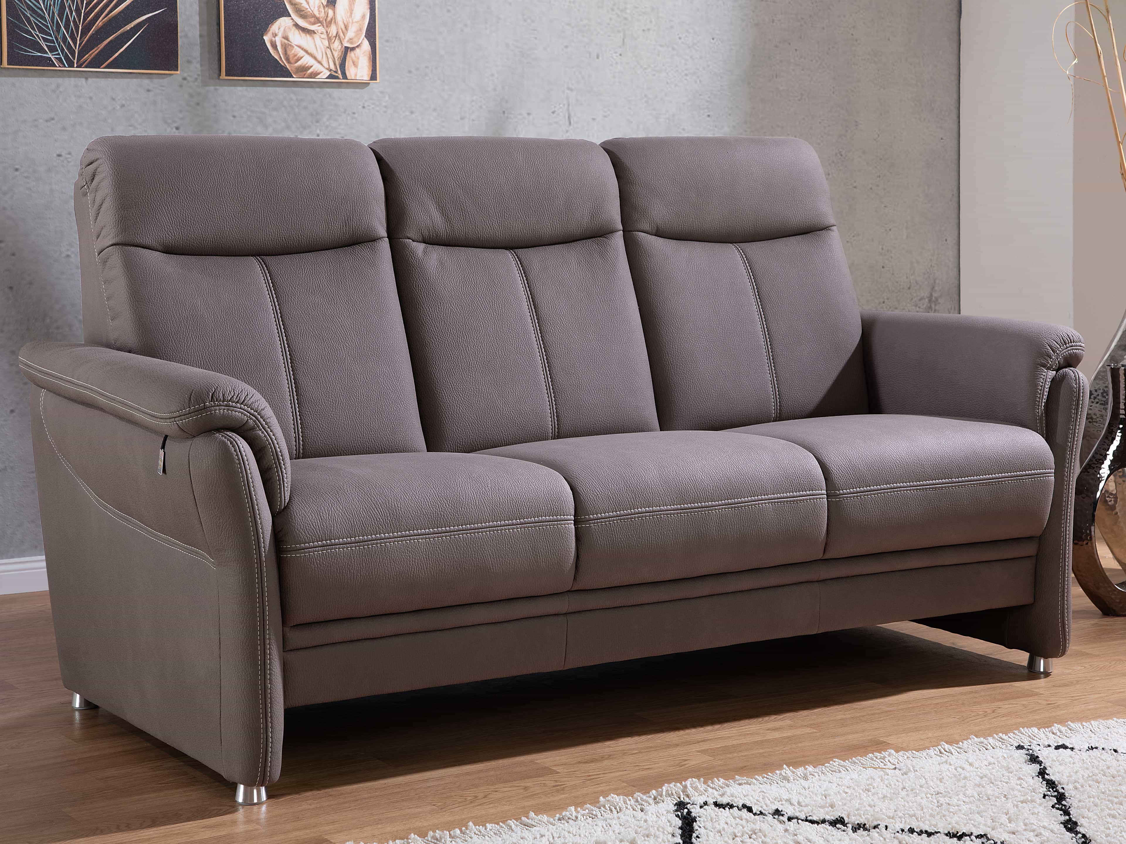 3-Sitzer-Sofa Kabs Polsterwelt mit Stoffbezug in Braun, gepolsterte Rückenlehne, Armlehnen, Metallfüße