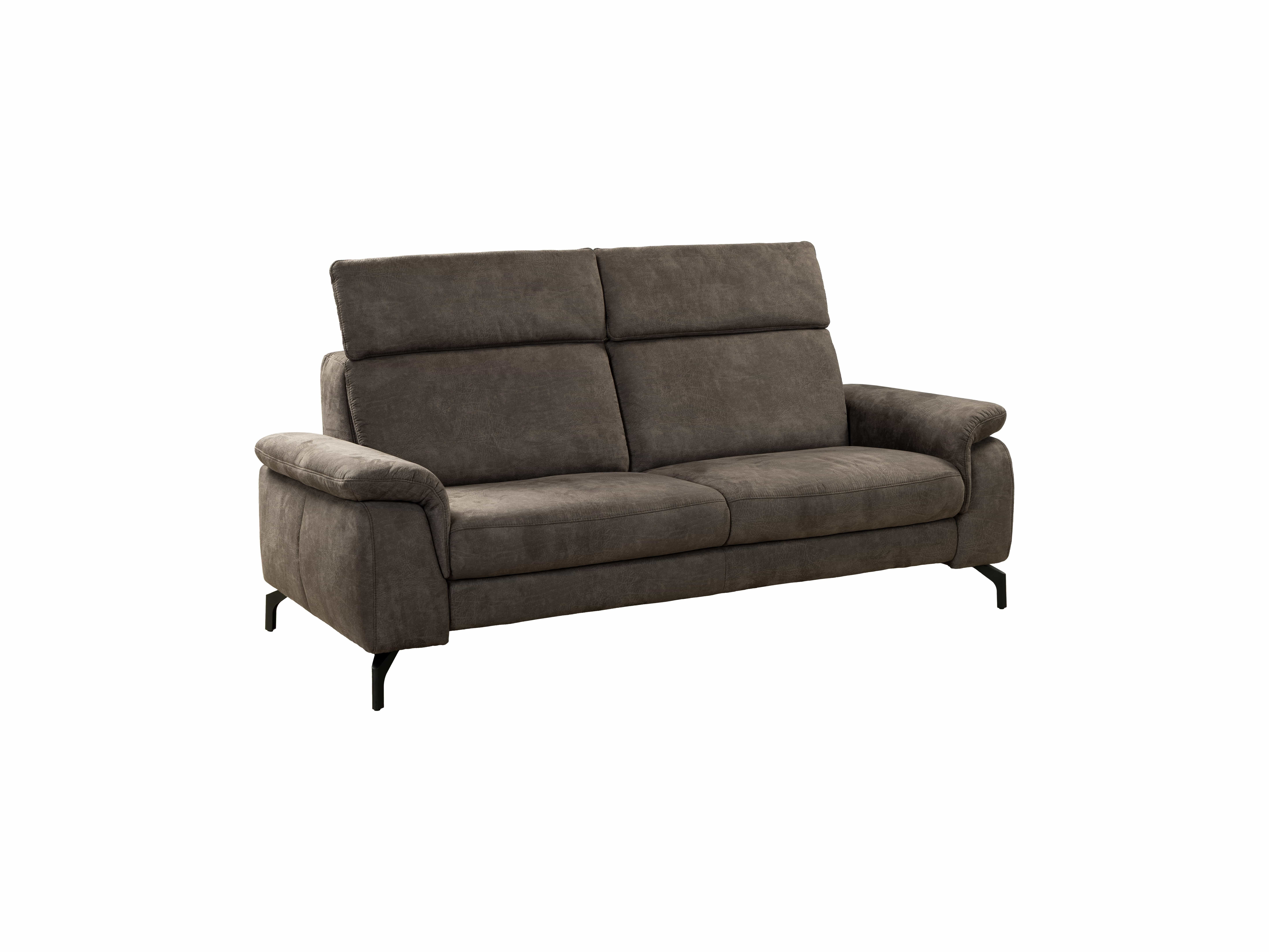 3-Sitzer Sofa Wels mit braunem Stoffbezug, gepolsterter Rückenlehne und schwarzen Füßen