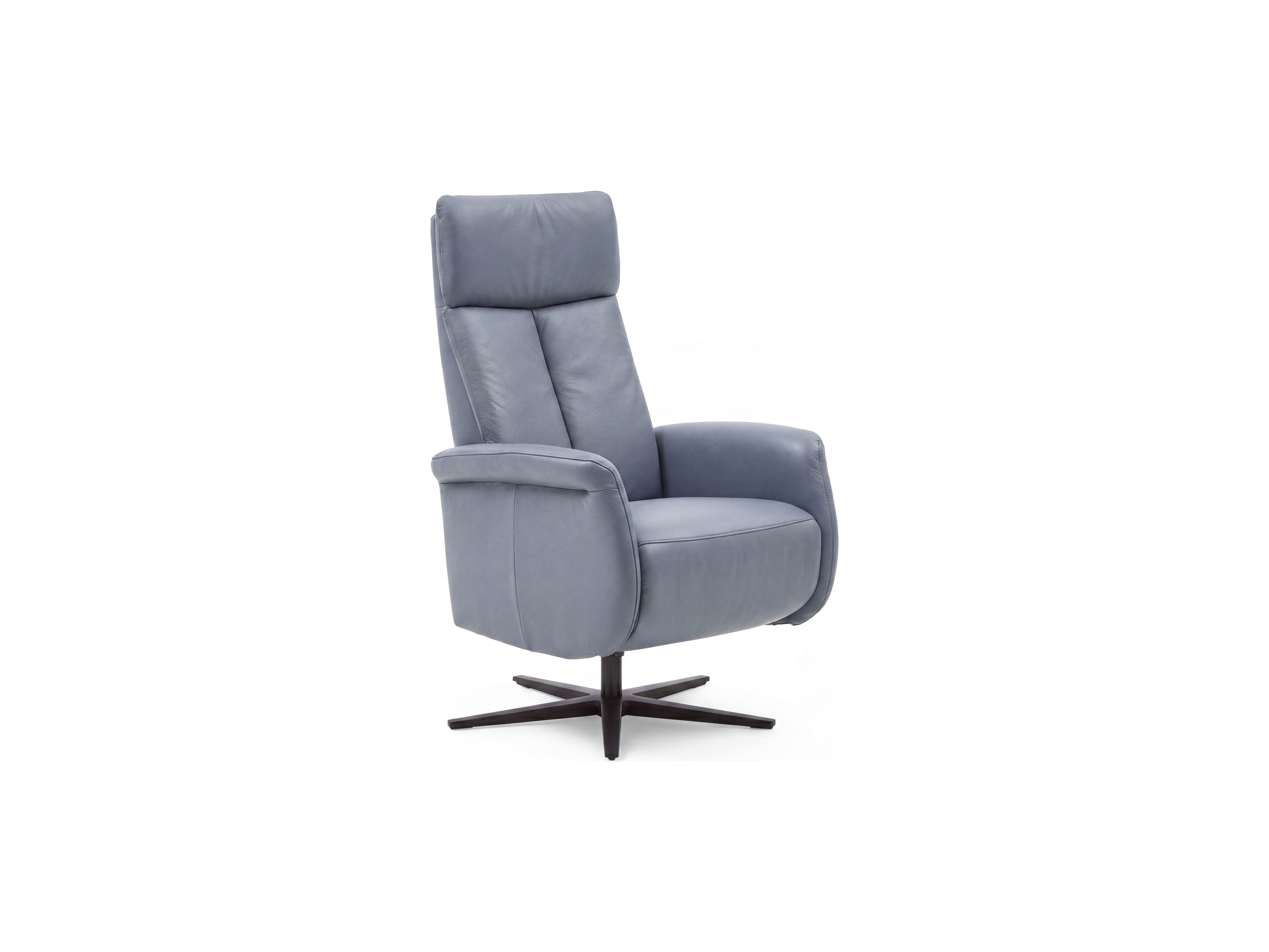 Relaxsessel Cielo mit hoher Rückenlehne, blauem Lederbezug, Armlehnen und schwarzem Drehtellerfuß