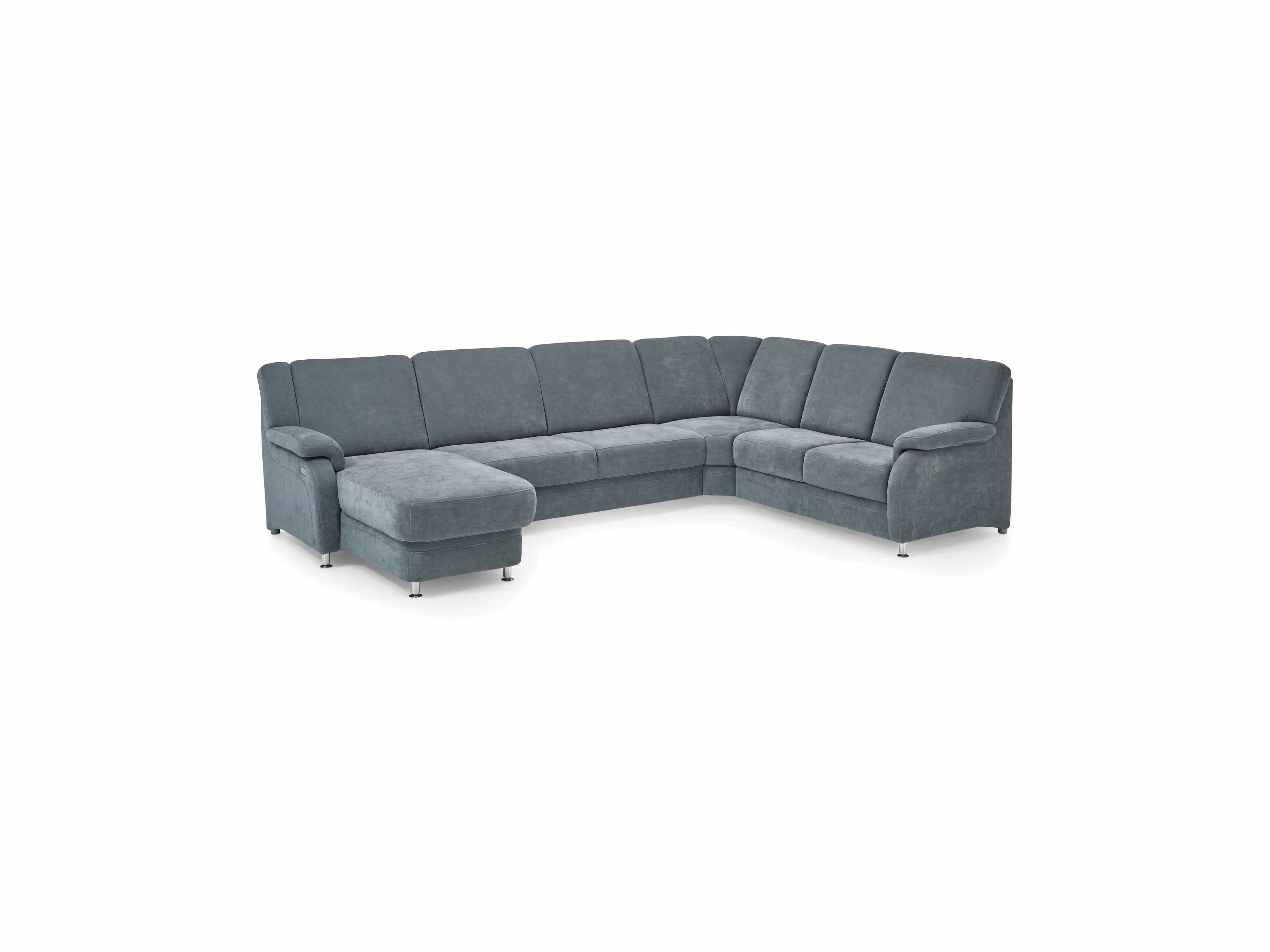 Ecksofa Kabs Polsterwelt mit grauem Stoffbezug, Armlehnen und verchromten Füßen, L-Form