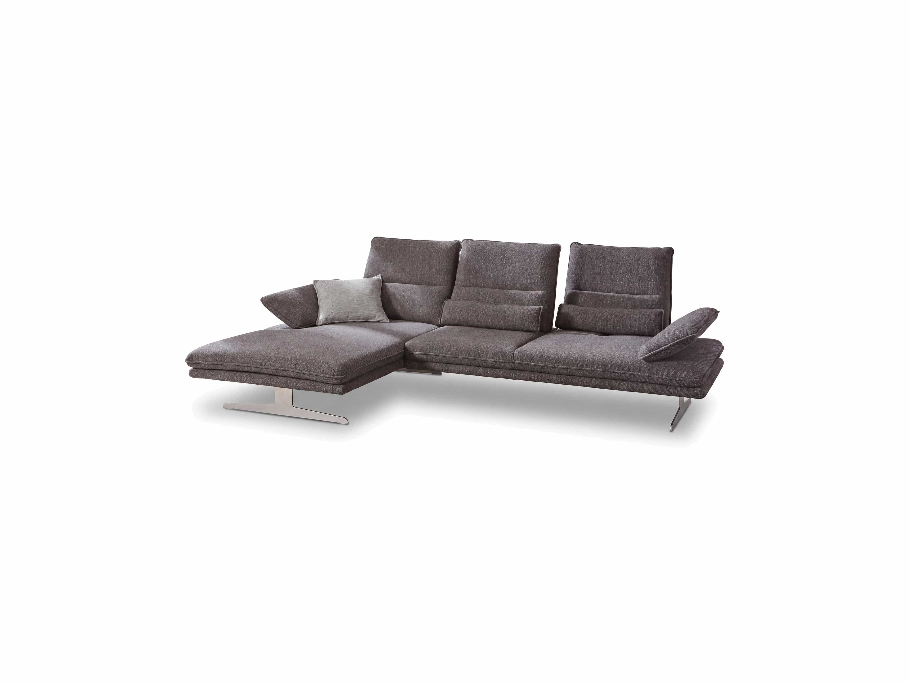 Ecksofa Kabs Polsterwelt mit grauem Stoffbezug, verstellbaren Armlehnen und Metallfüßen