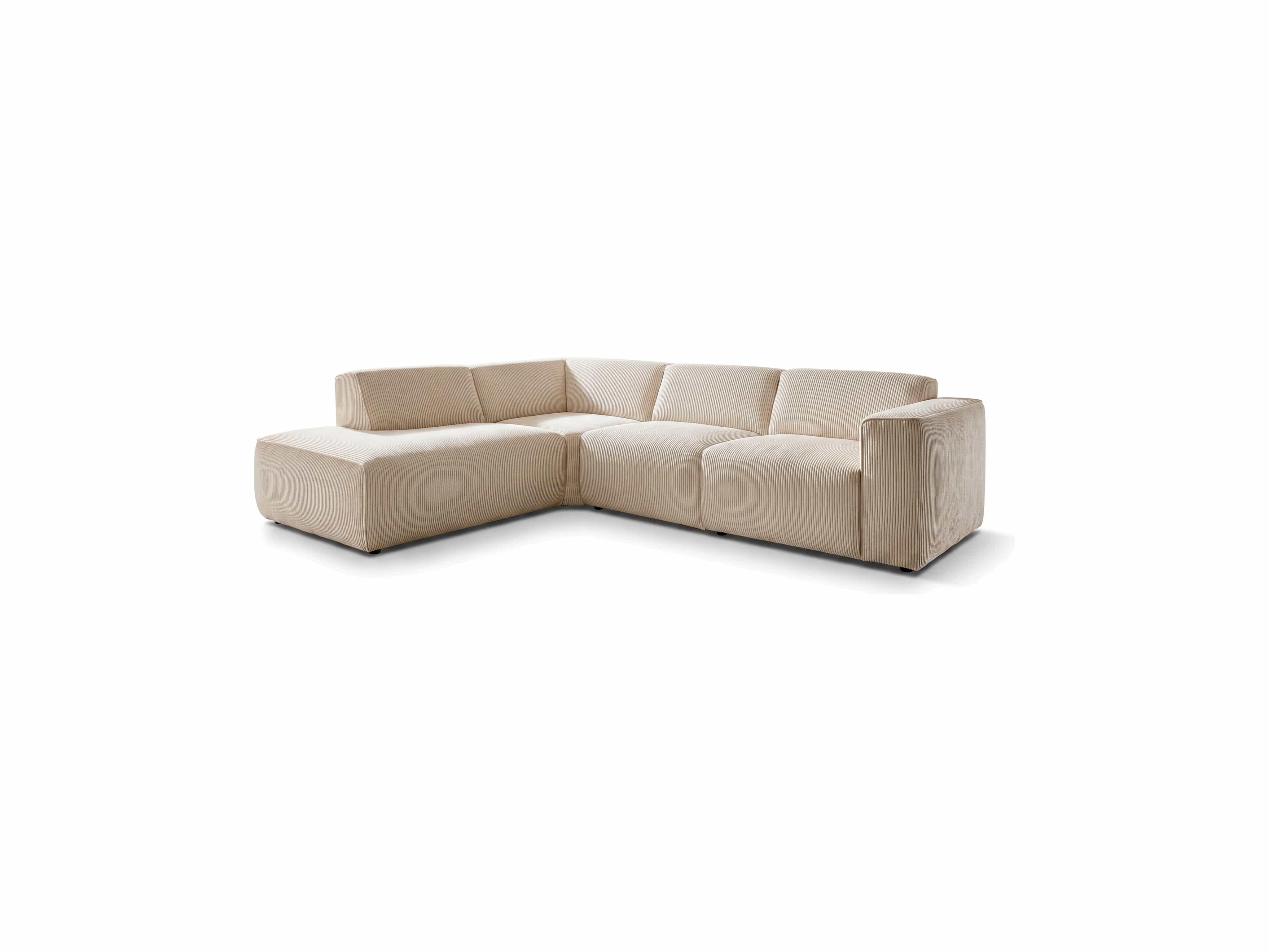 Ecksofa Kabs mit beigem Cordstoffbezug, L-Form, gepolsterte Sitzfläche, seitliche Armlehne