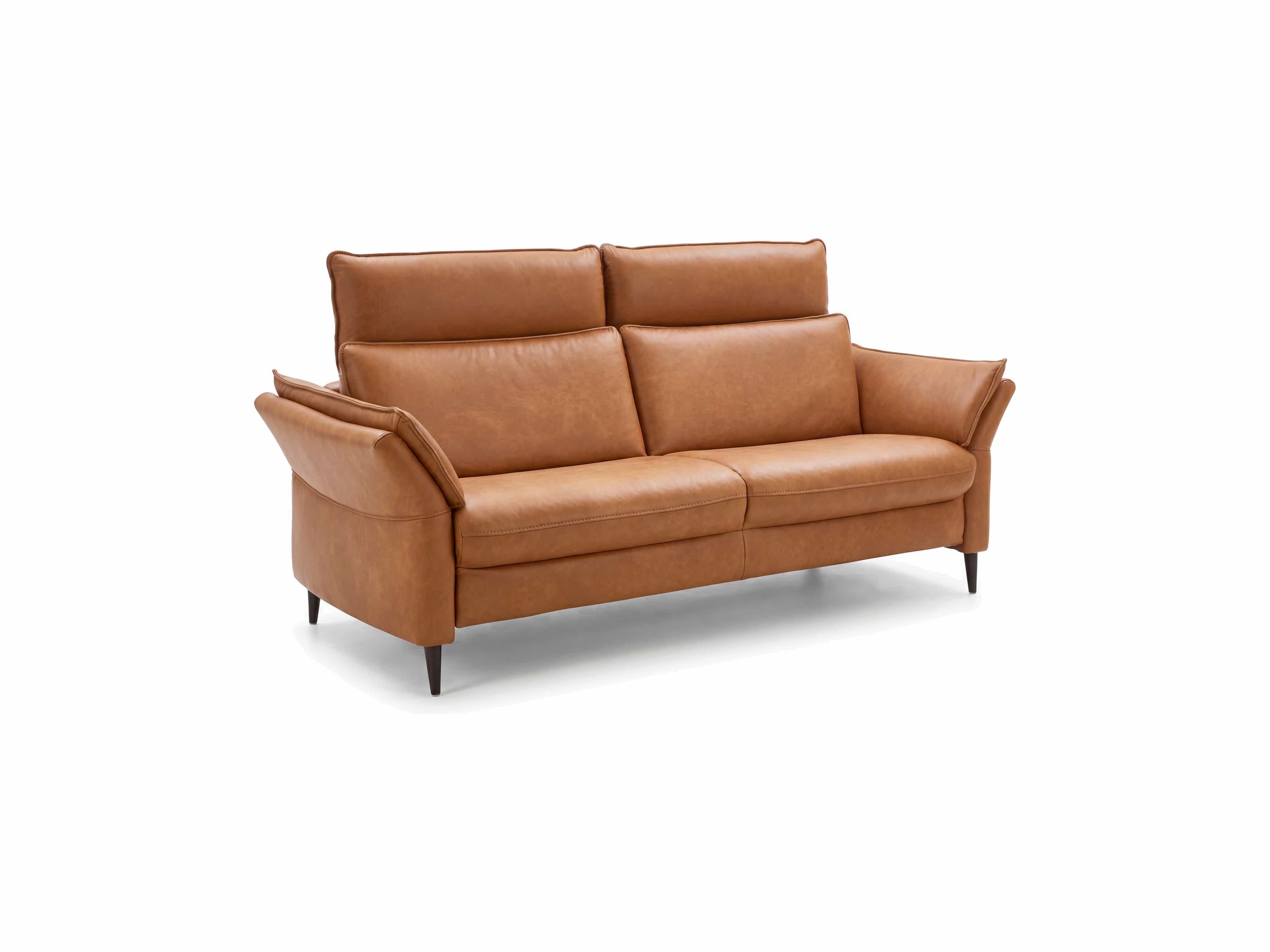 3-Sitzer Sofa Sienna mit cognacfarbenem Lederbezug, gepolsterte Rückenlehne, hohe Armlehnen