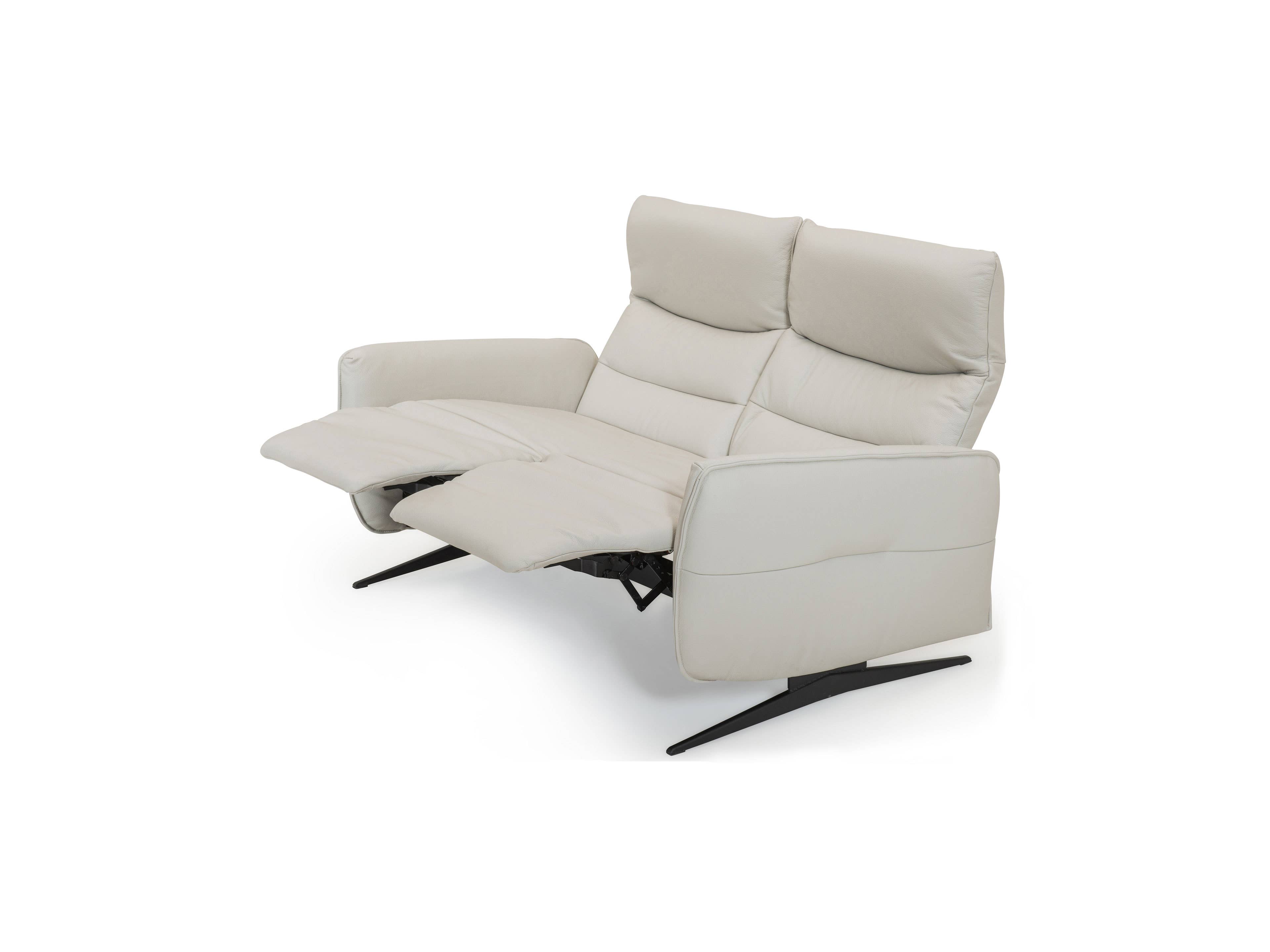2-Sitzer Sofa Relaxline mit cremefarbenem Lederbezug, gepolstertem Kopfteil und Fußstützen