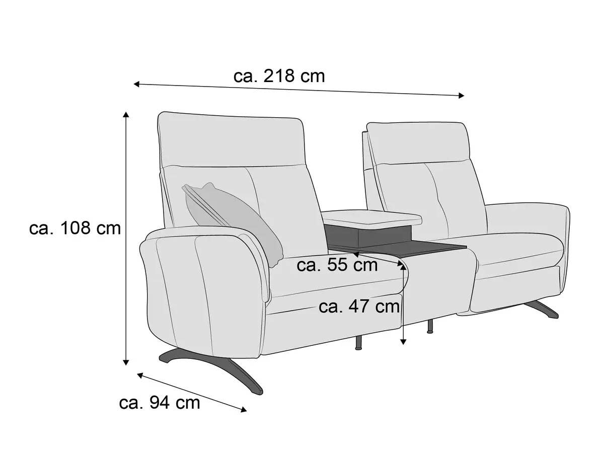 2-Sitzer Sofa mit Armlehnen, hoher Rückenlehne, Ablagefach in der Mitte, gepolstert, helle Farbe