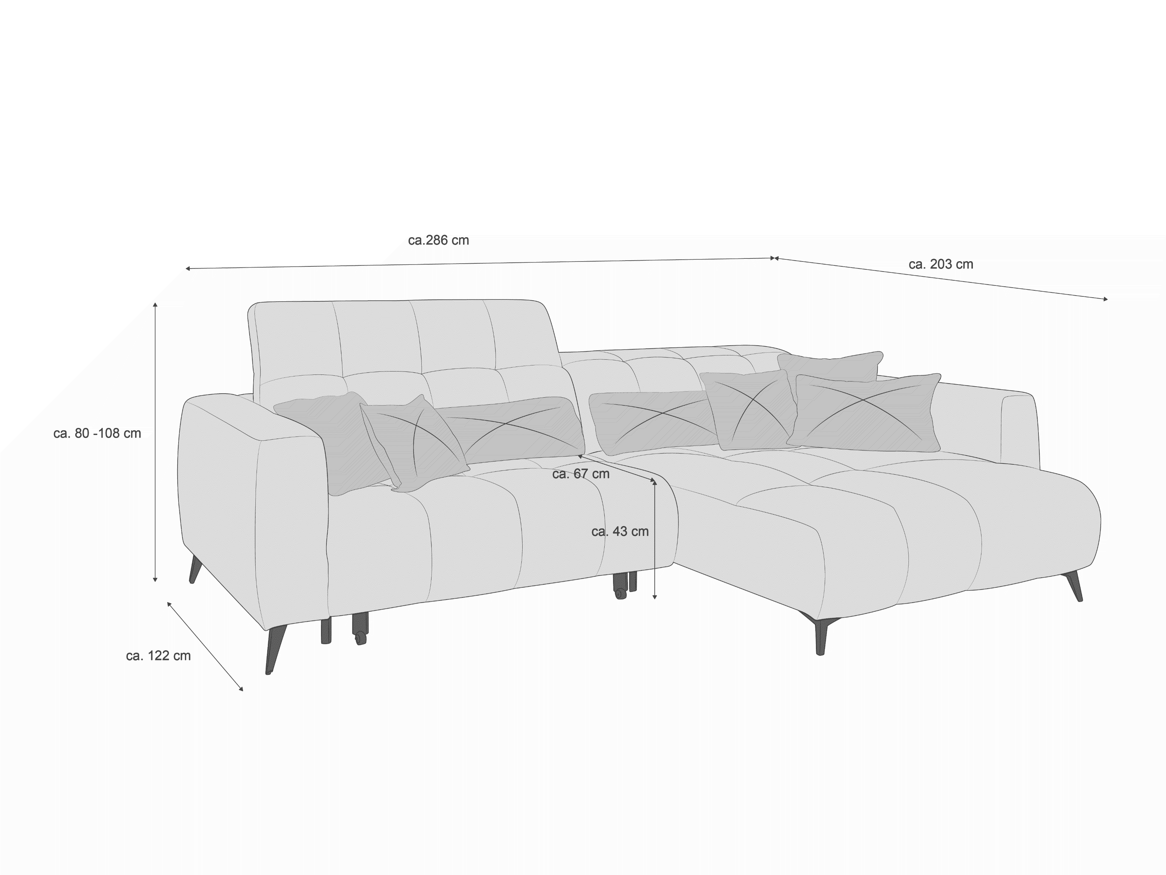 Ecksofa Kabs Polsterwelt mit Stoffbezug, gepolsterten Armlehnen und Zierkissen, L-Form, sichtbare Füße