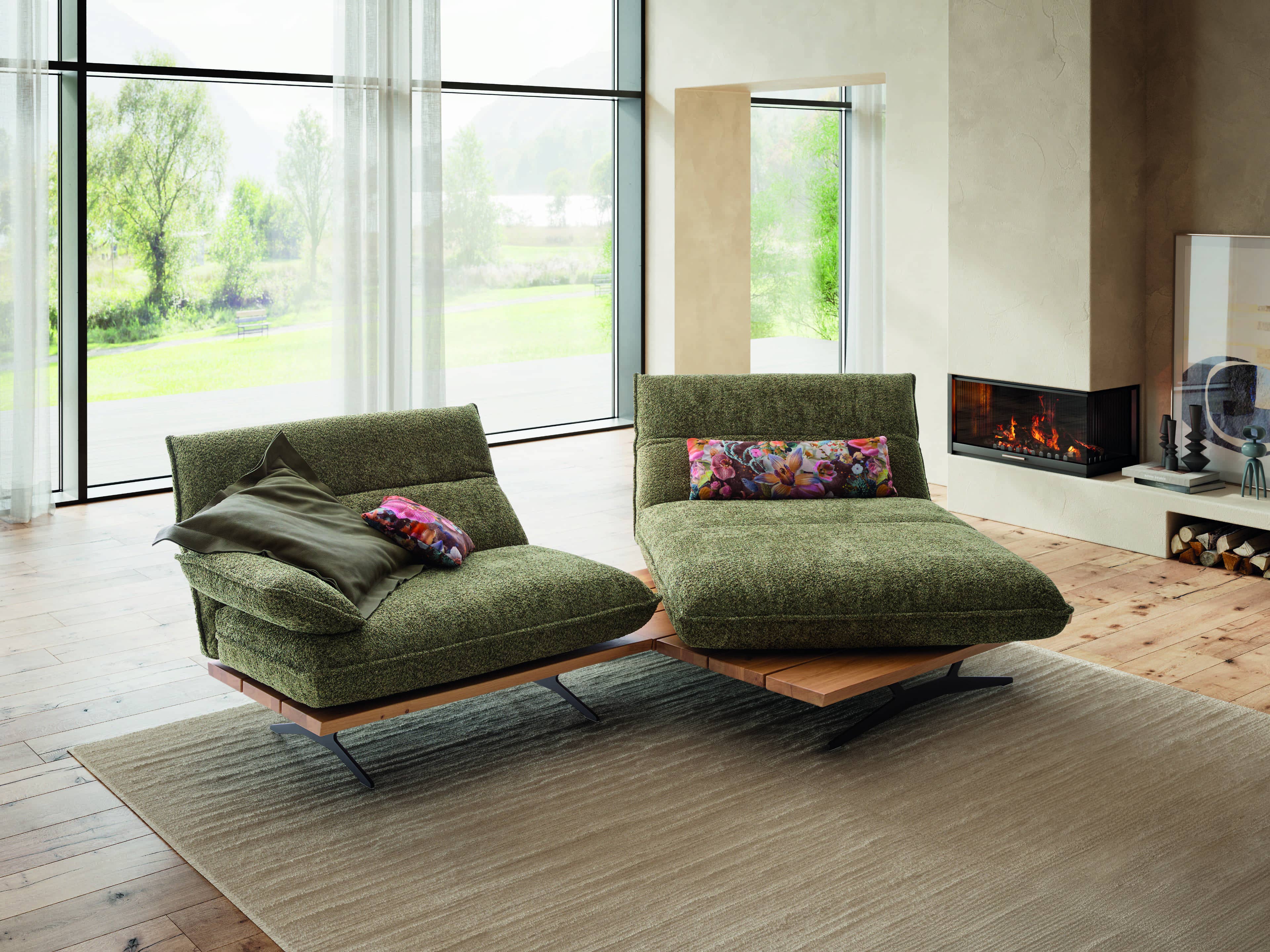 Zweisitzer Sofa Kabs Polsterwelt mit grünem Stoffbezug, gepolsterter Sitzfläche und Rückenlehne