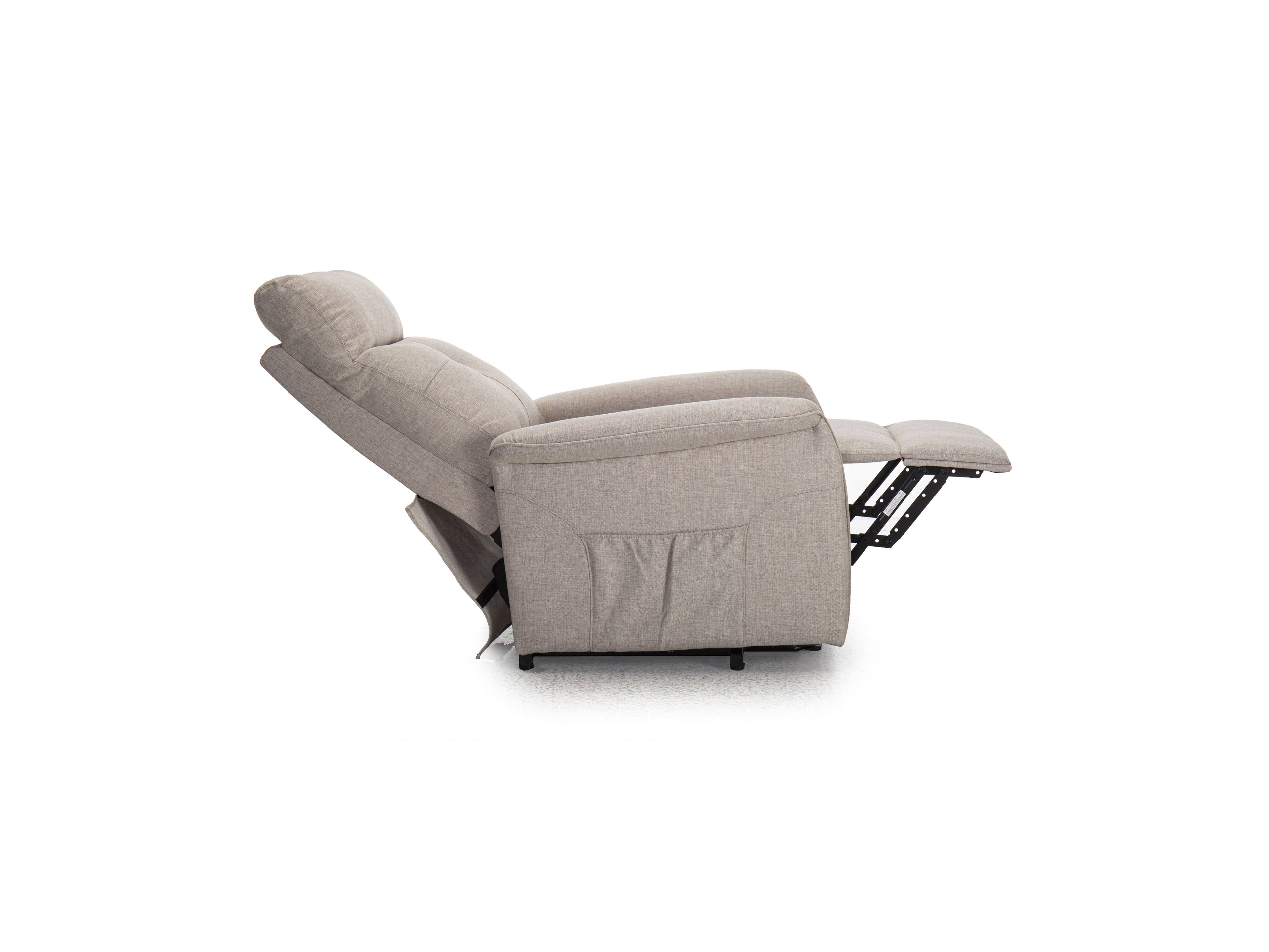 Relaxsessel Kabs, beige Stoffbezug, mit verstellbarer Rückenlehne, gepolsterte Armlehnen und Fußstütze